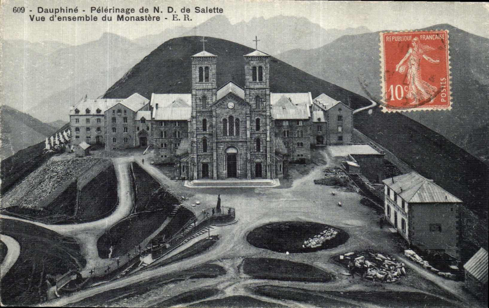 VINTAGE POSTCARD Dauphine Pilgrimage of NR D of Salette Seen D together of the Monastery