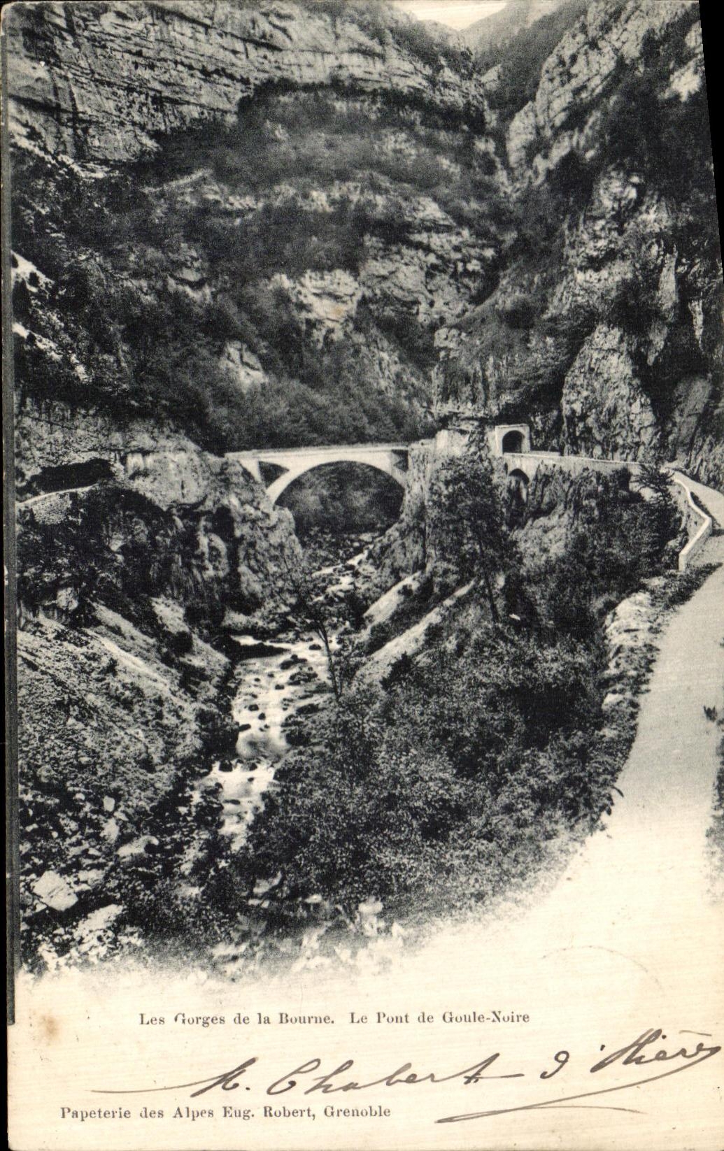 VINTAGE POSTCARD throats of Bourne the bridge of Goule black