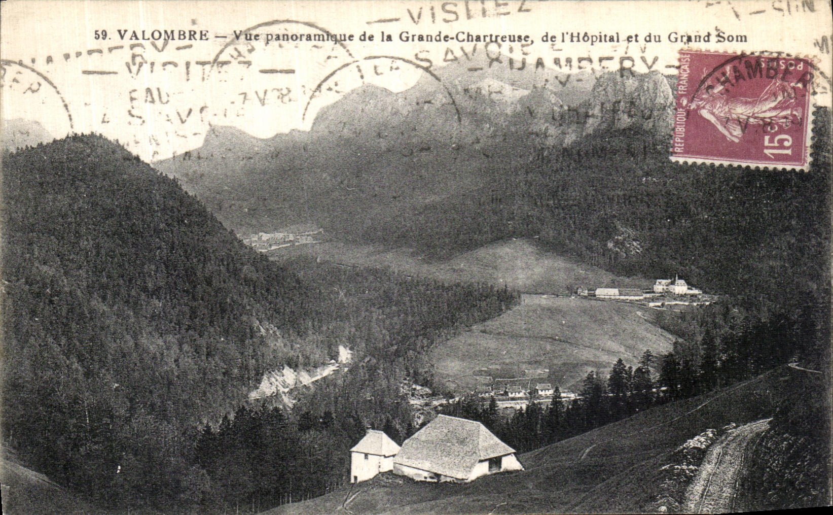 VINTAGE POSTCARD Valombre Panoramic View of Large Chartreuse of L Hospital and Large the som