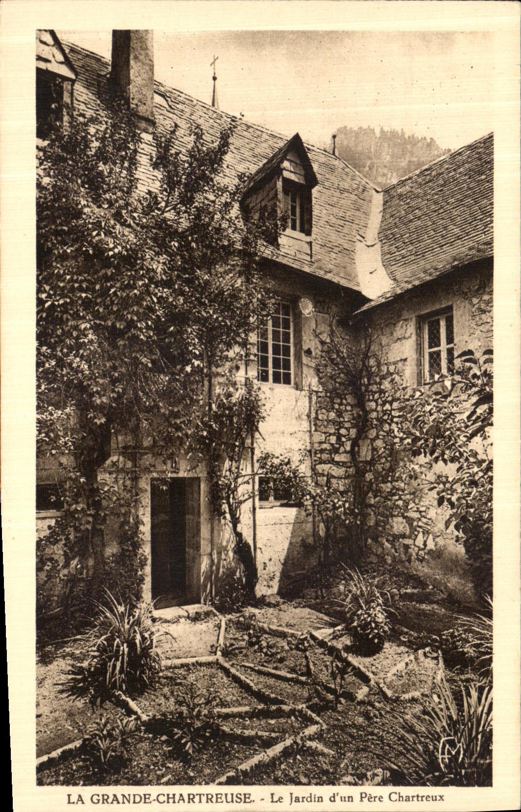 Chartreuse grande de la POSTAL de la VENDIMIA el jardin D un monje cartujo del padre