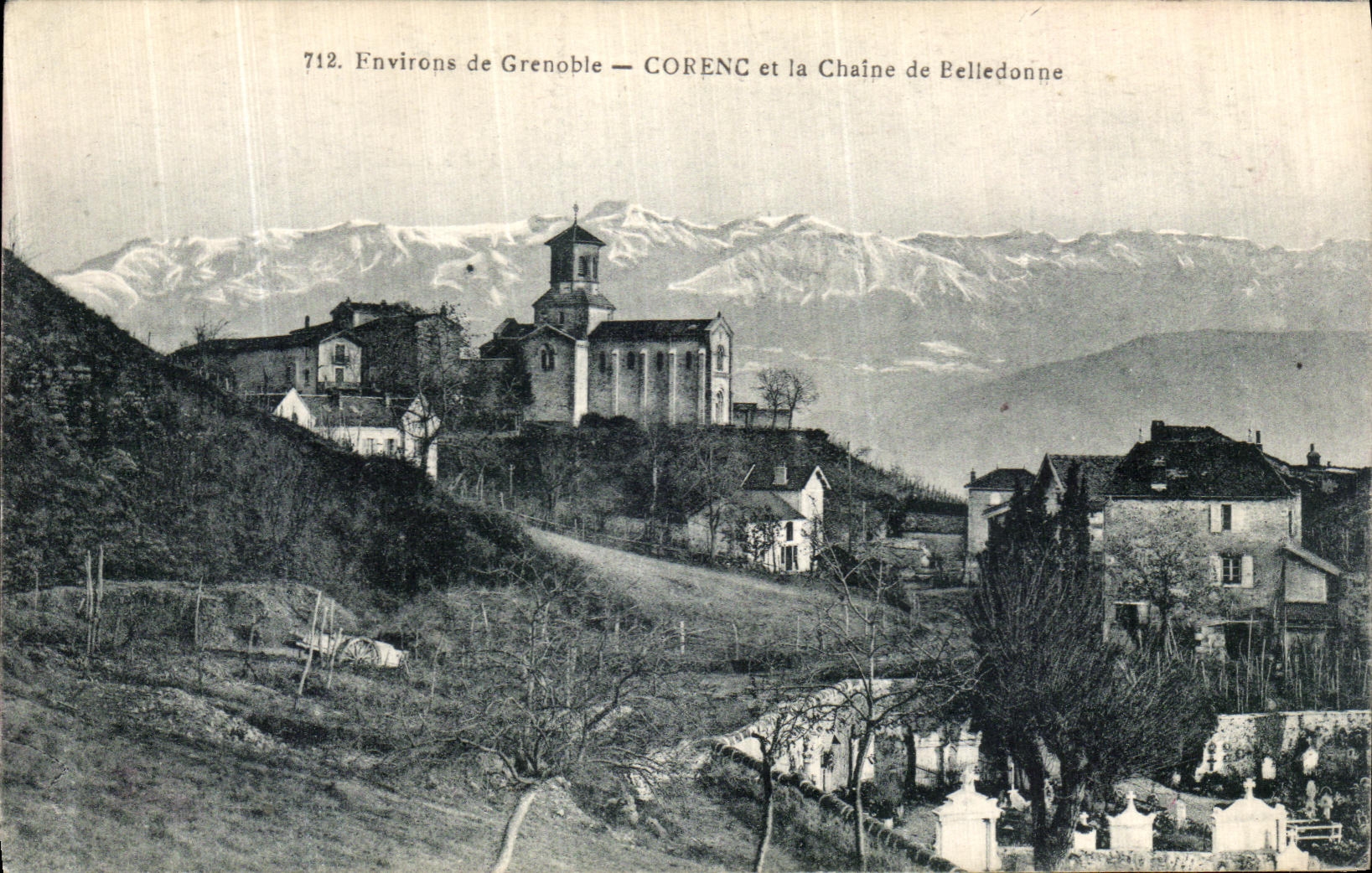 Alrededores de la POSTAL de la VENDIMIA de Grenoble Corenc y la cadena de Belledonne