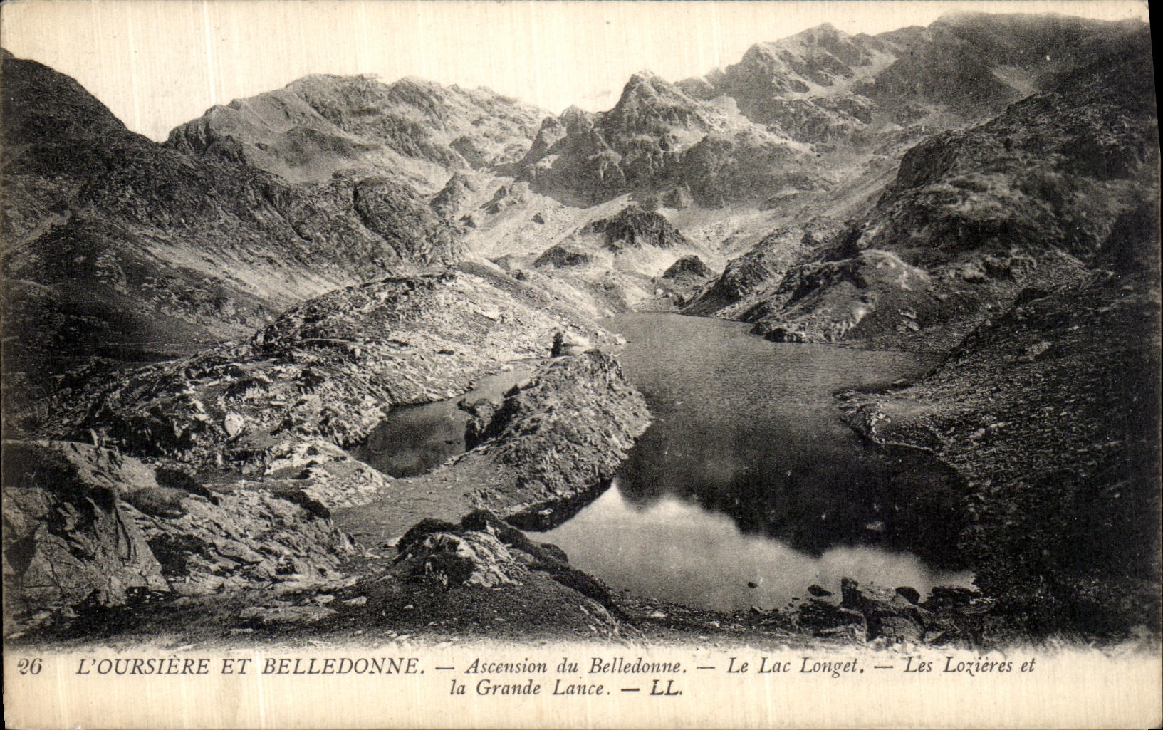 VINTAGE POSTCARD L Oursiere and Belledonne Climbing of Belledonne the lake Longet Lozeres and the large lance