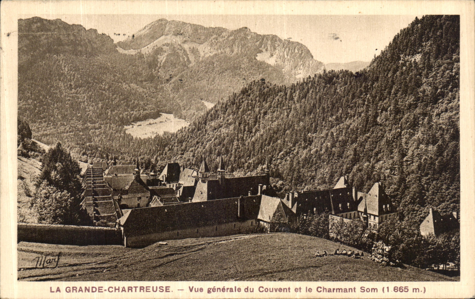 Opinion grande de Charteuse de la POSTAL de la VENDIMIA del convento y del som encantador