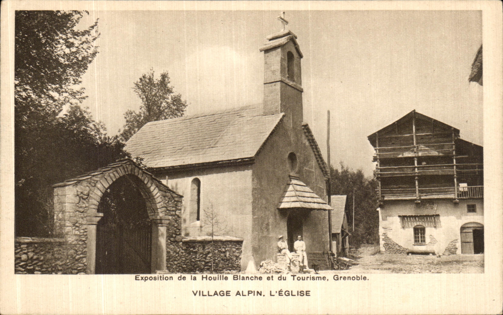 VINTAGE POSTCARD Fair of the Hydro electric power and Tourism Grenoble Alpine Village L Church