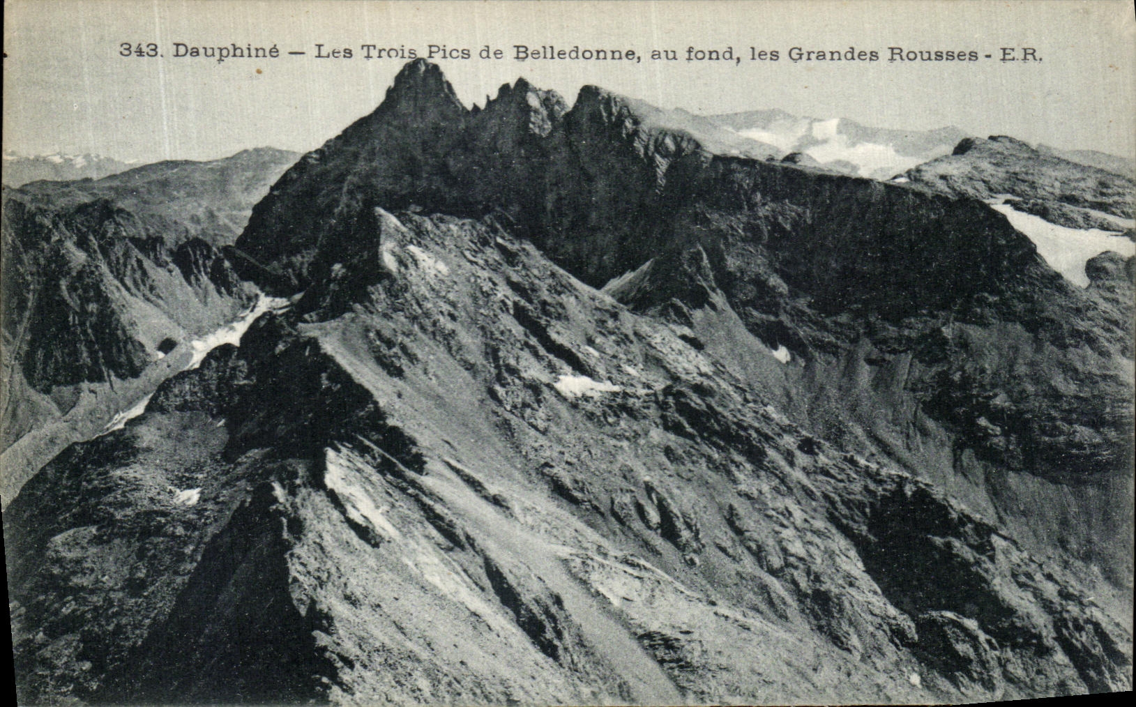 VINTAGE POSTCARD Dauphine Three Peaks of Belledonne at the Bottom the large russet red ones