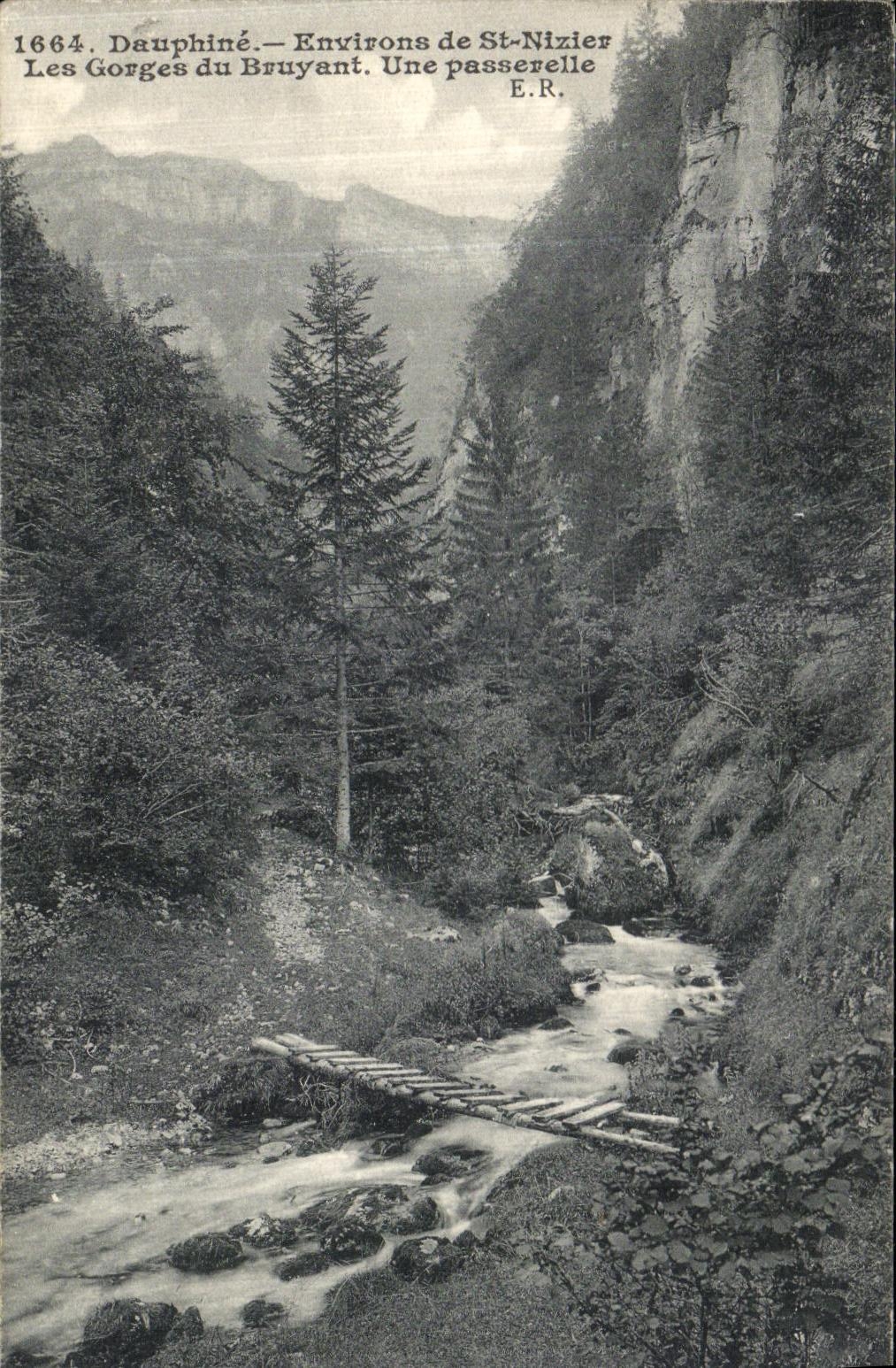 VINTAGE POSTCARD Dapuhine Surroundings of St Nizier Falls of Noisy footbridge