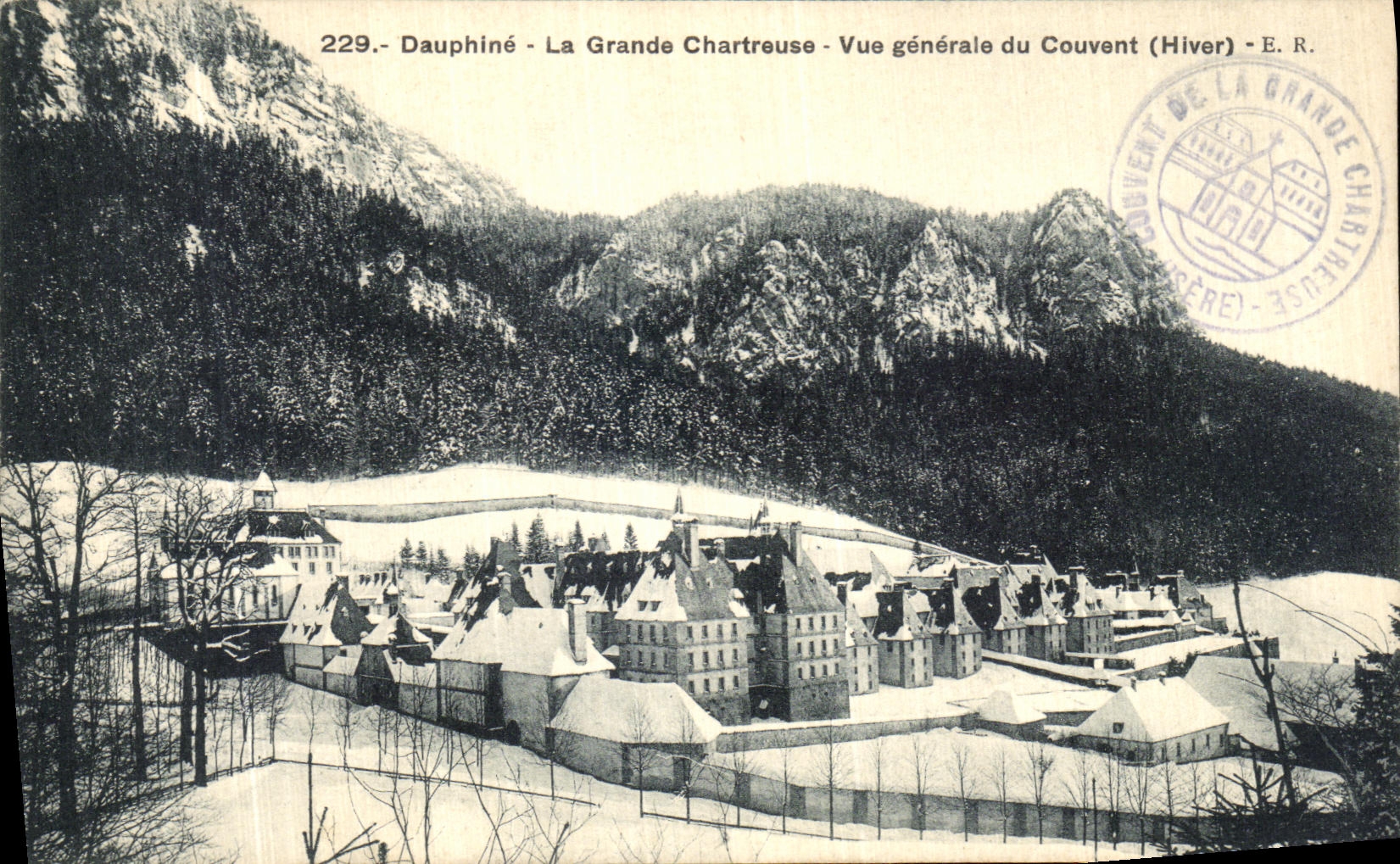 Opinion grande de Dauphine Charteuse de la POSTAL de la VENDIMIA del invierno del convento