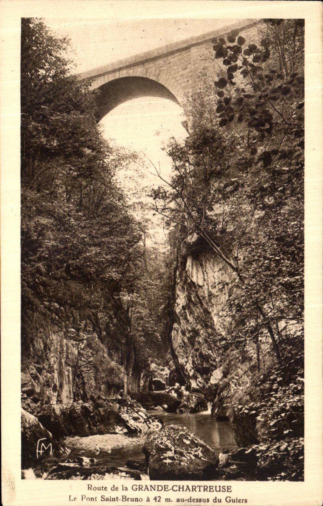 Camino de Dauphine de la POSTAL de la VENDIMIA de chartreuse grande el puente santo Bruno