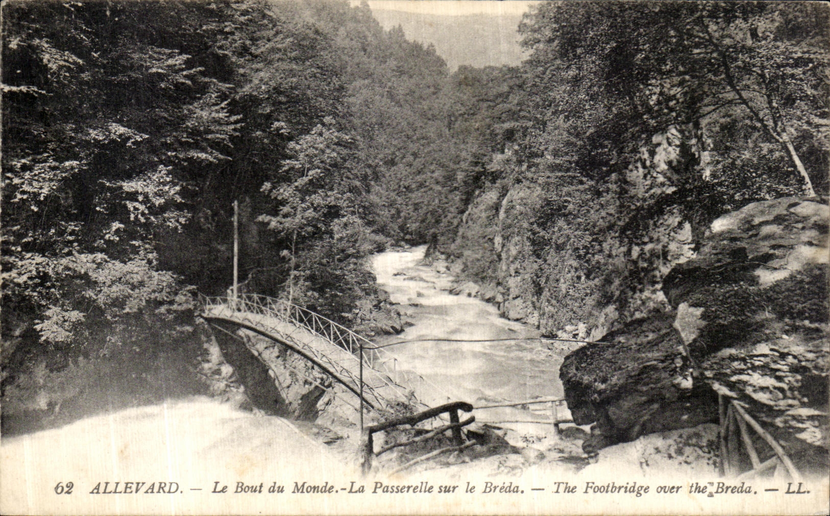 VINTAGE POSTCARD Allevard the End of the World the Footbridge on Breda