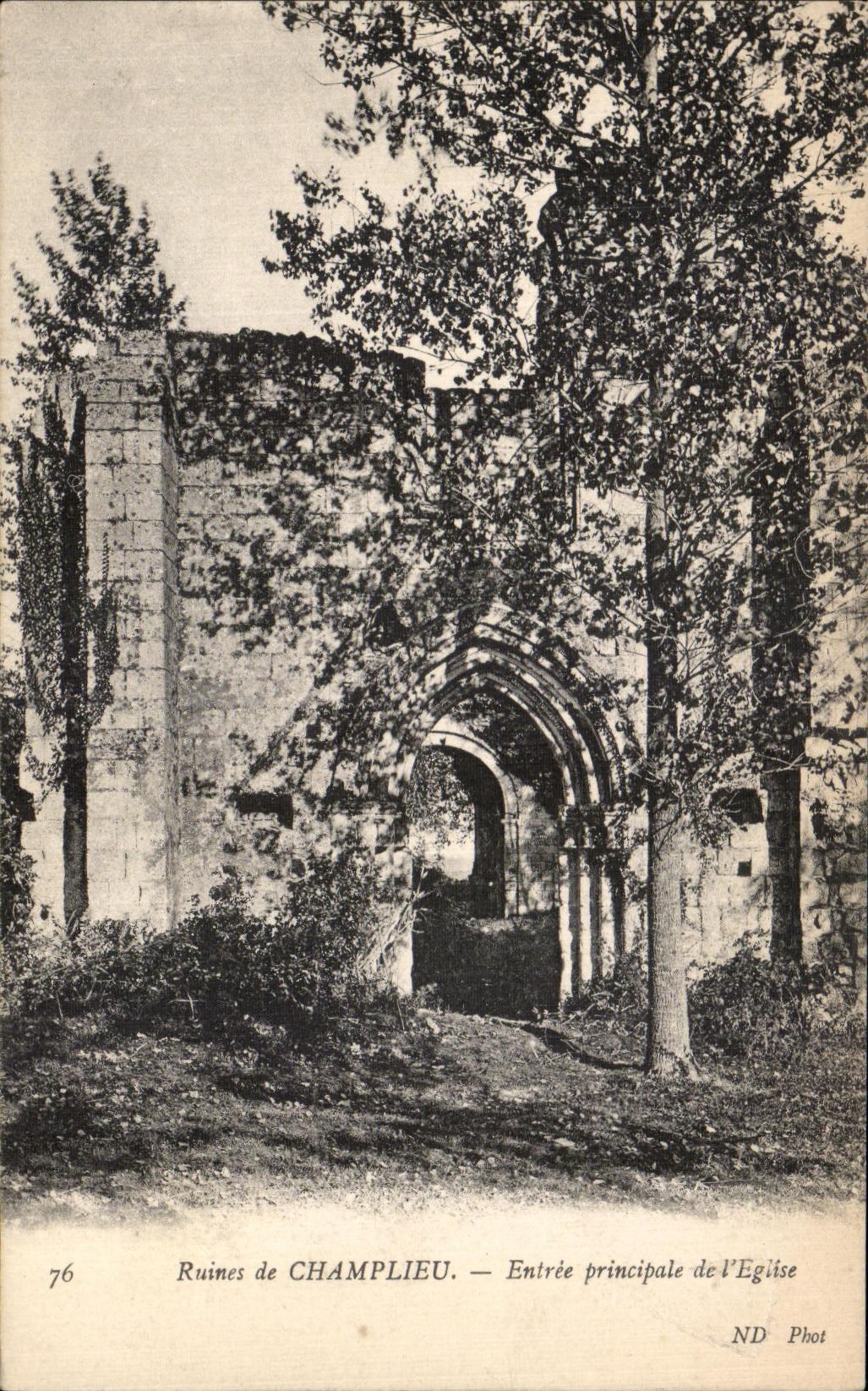 VINTAGE POSTCARD Ruins of Champlieu Main entrance of L Church