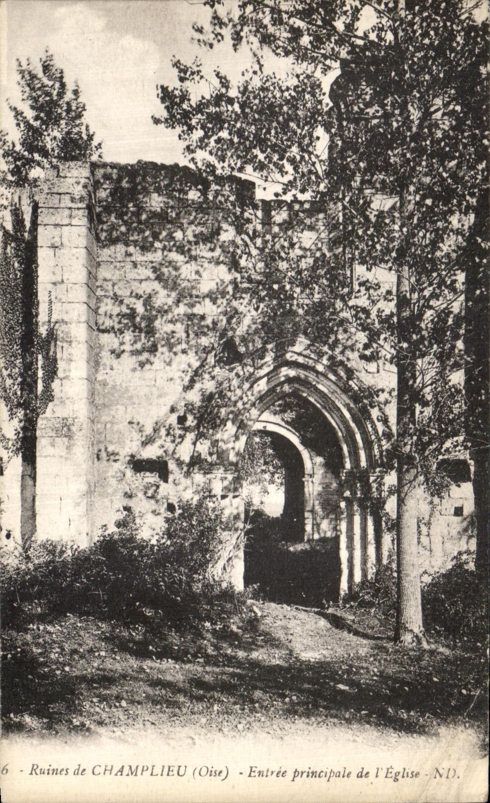 VINTAGE POSTCARD Ruins of Champlieu Main entrance of L church
