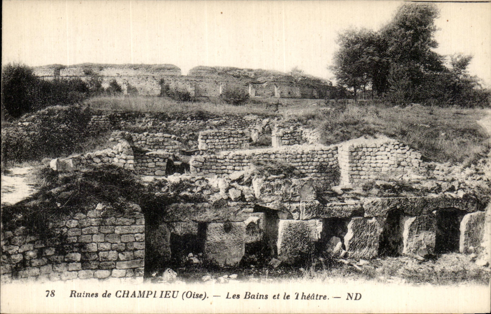 VINTAGE POSTCARD Ruins of Champlieu Les Bains and the theater