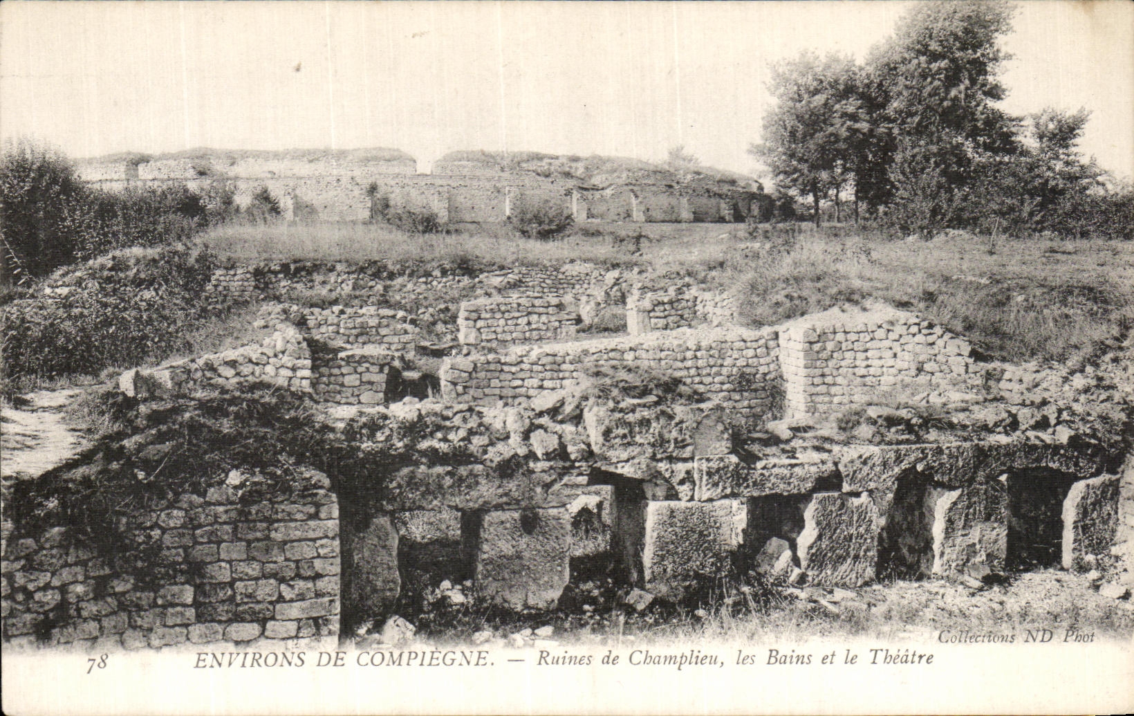 VINTAGE POSTCARD Surroundings Of Compiegne Ruins of Champlieu baths and the theater