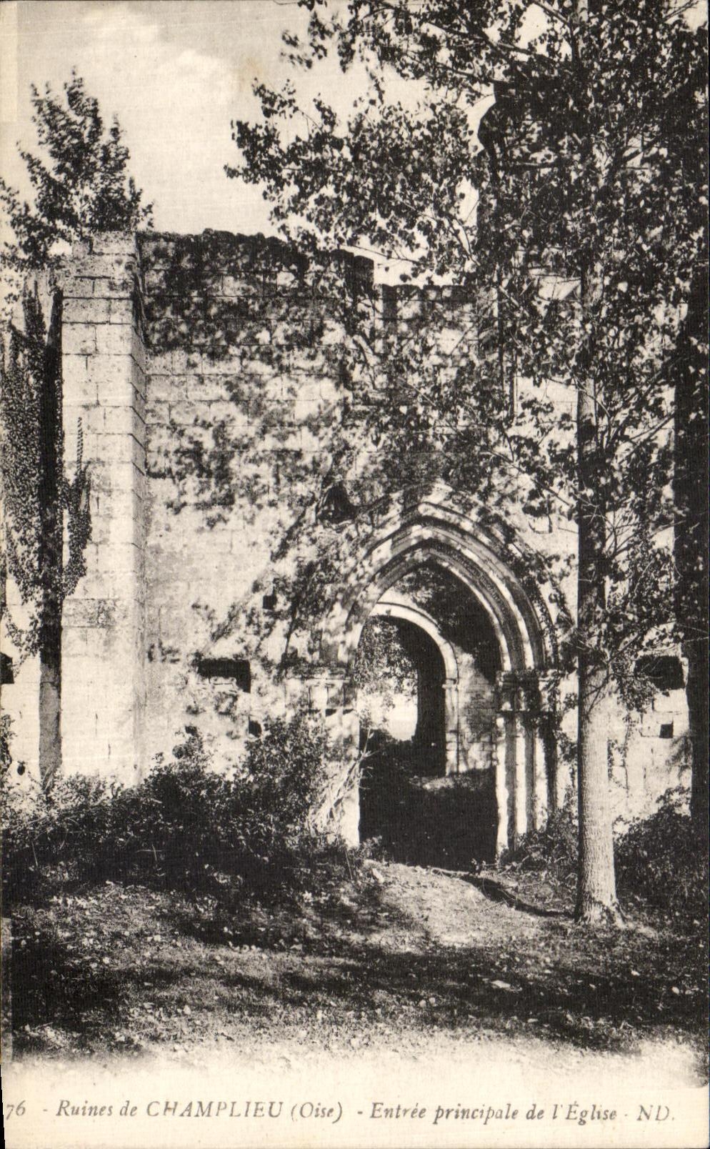 VINTAGE POSTCARD Ruins of Champlieu Main entrance of L church