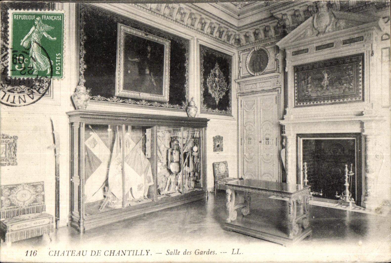 VINTAGE POSTCARD Castle of Chantilly Room of the guards