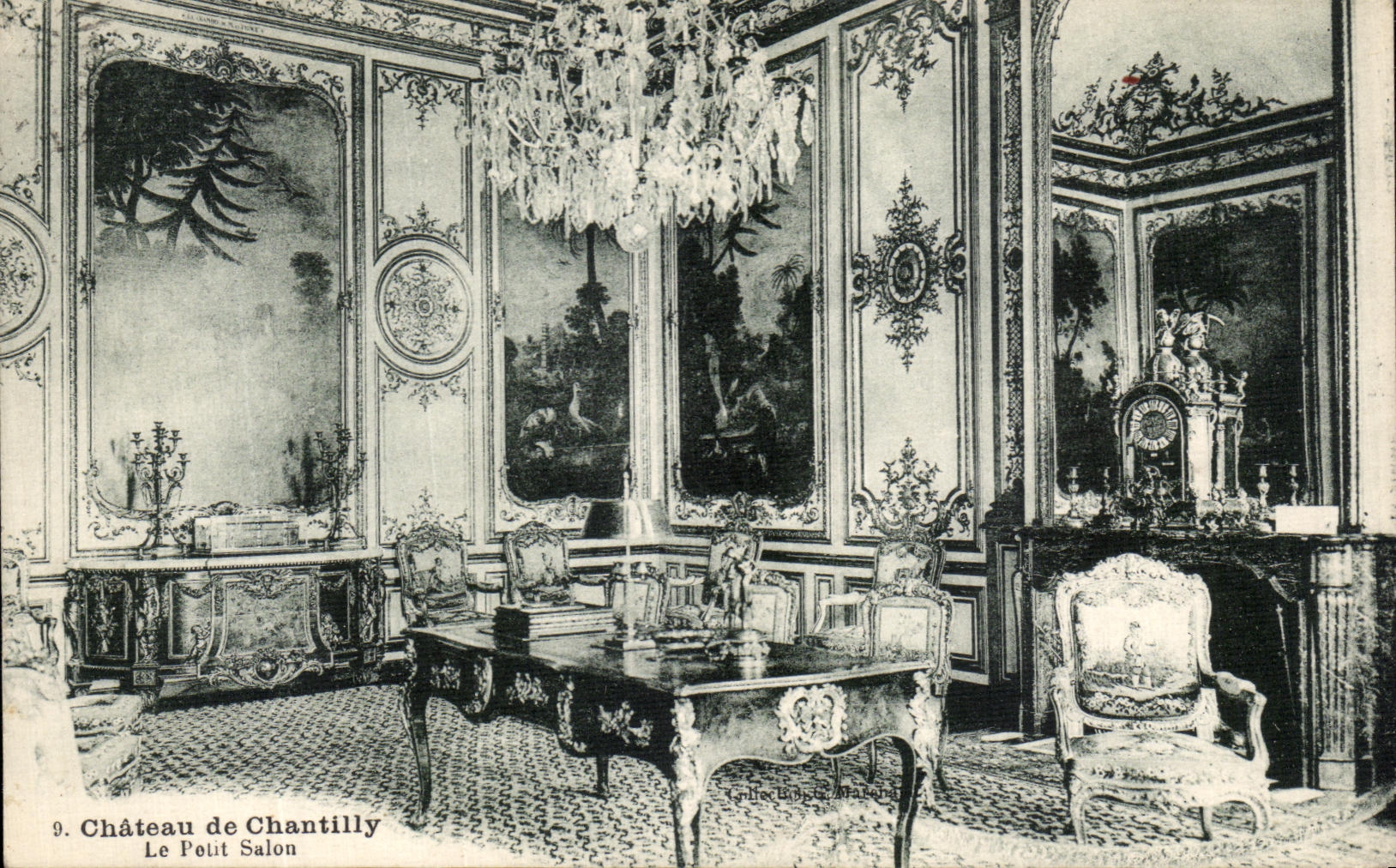 VINTAGE POSTCARD Castle of Chantilly the small living room