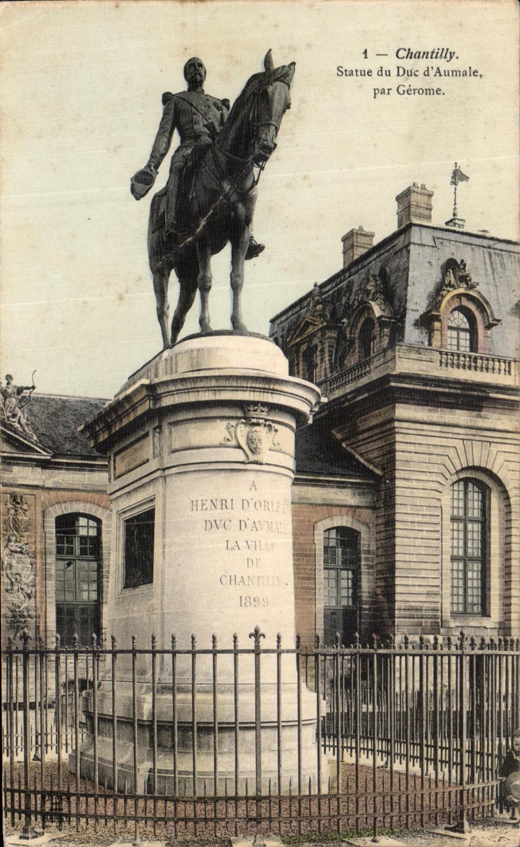 VINTAGE POSTCARD Chantilly the Statue of the Duke D Aumale by Gerome
