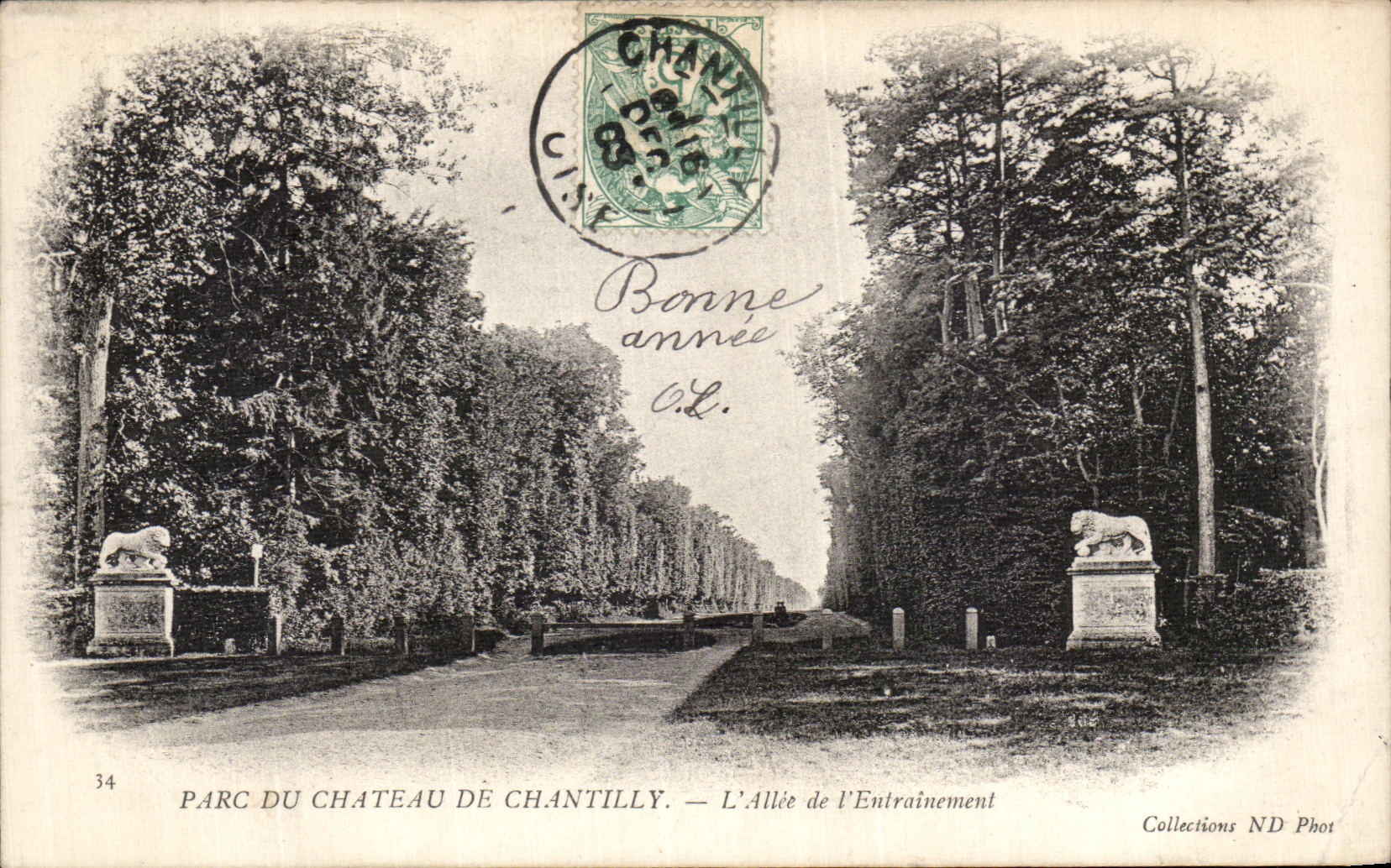 VINTAGE POSTCARD Park Of the Castle of Chantilly L gone of L drive