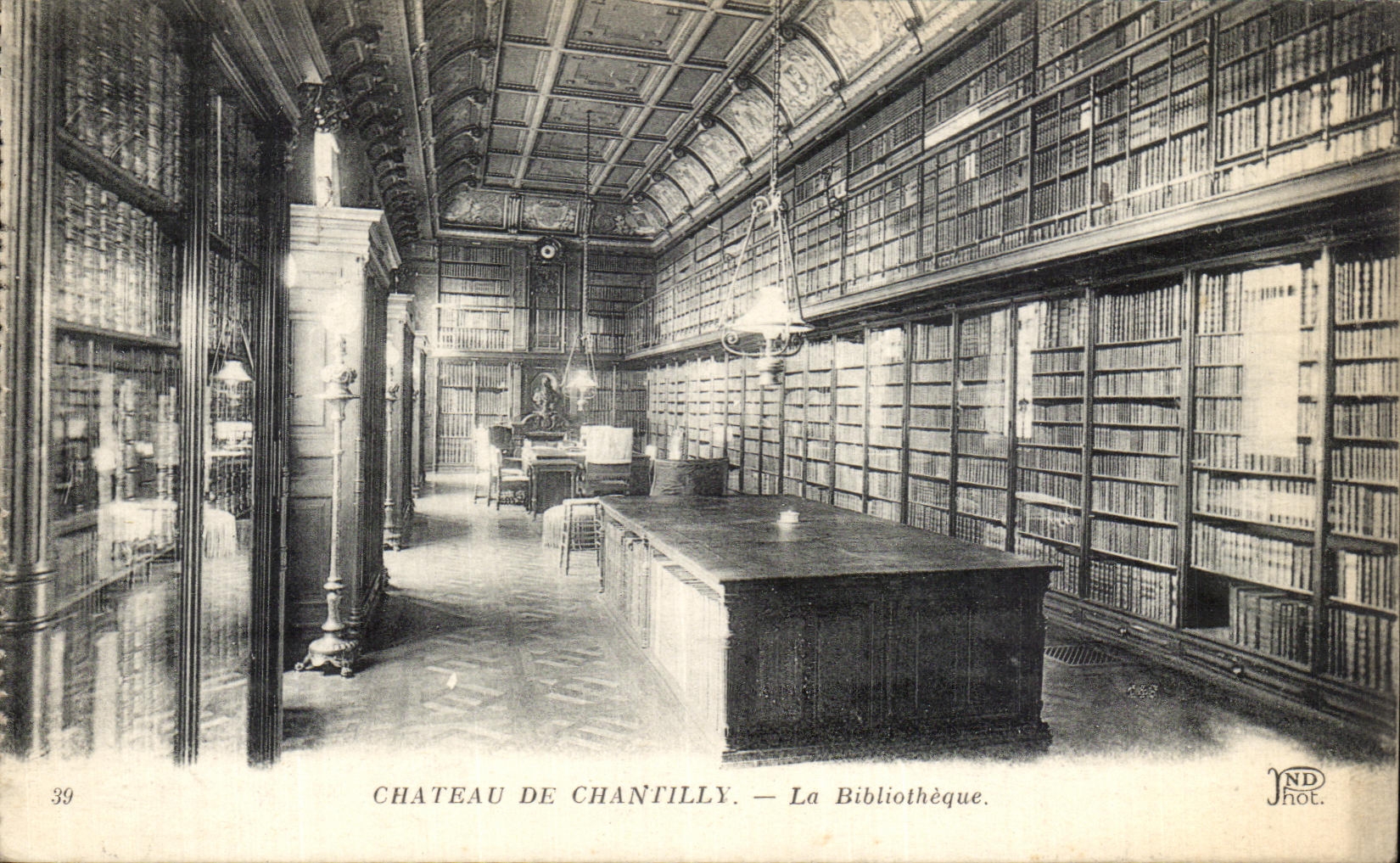 VINTAGE POSTCARD Castle of Chantilly the Library