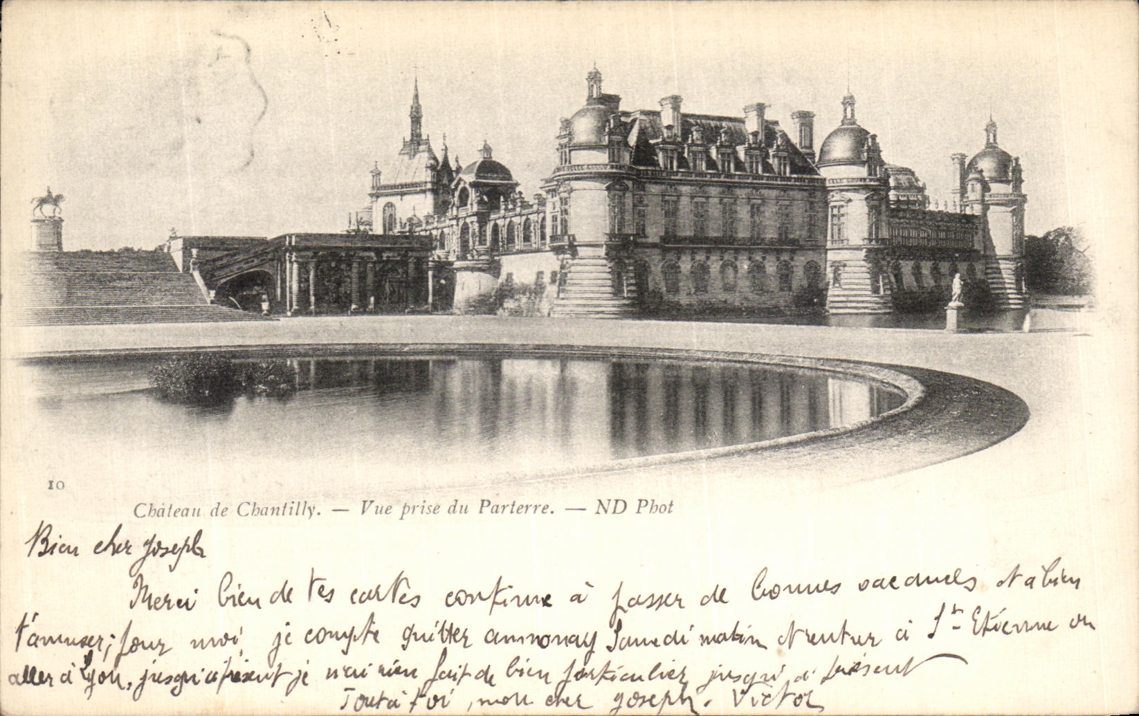 VINTAGE POSTCARD Castle Of Chantilly Seen from of the floor