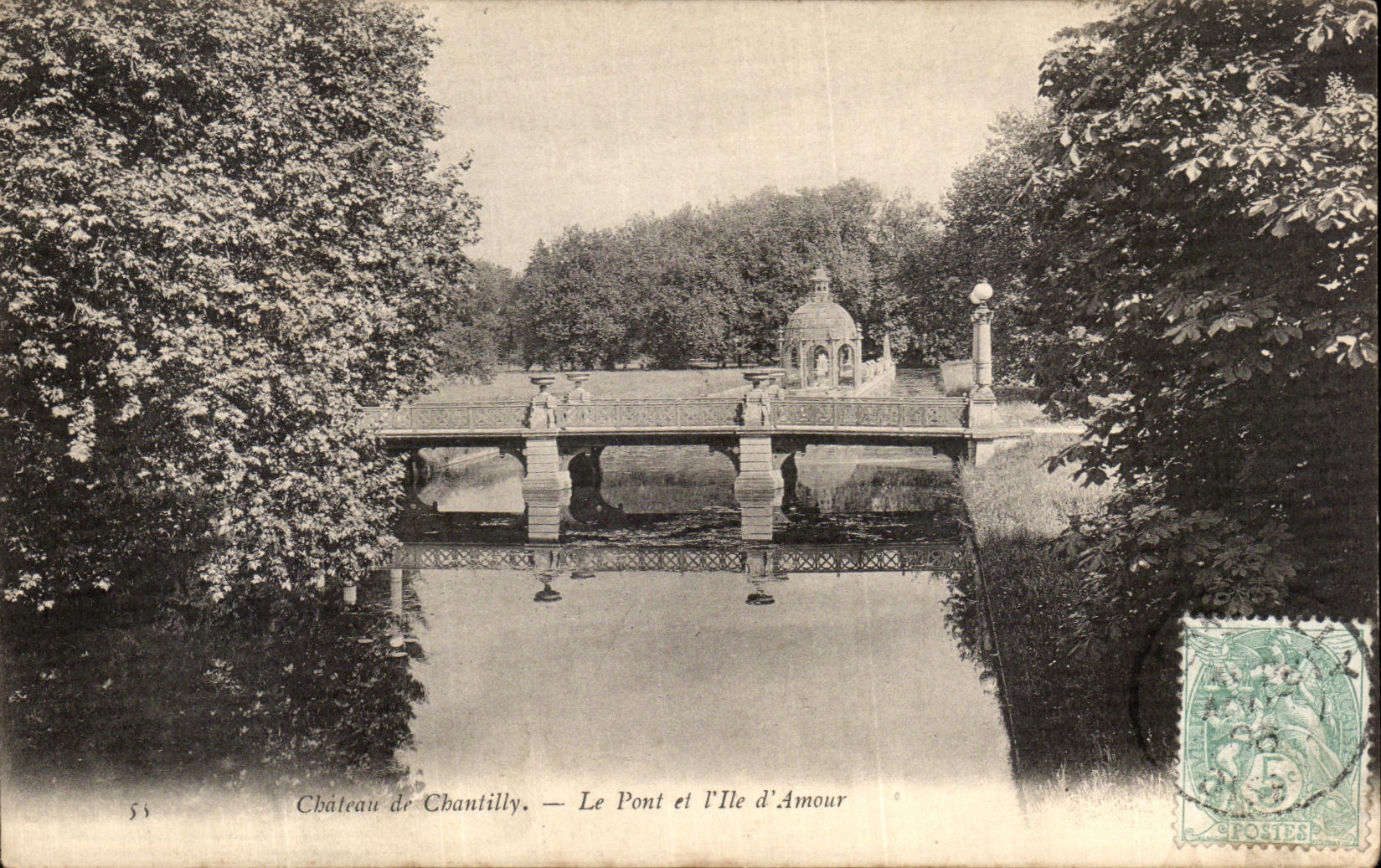 VINTAGE POSTCARD Castle of Chantilly the Bridge and L island D amor