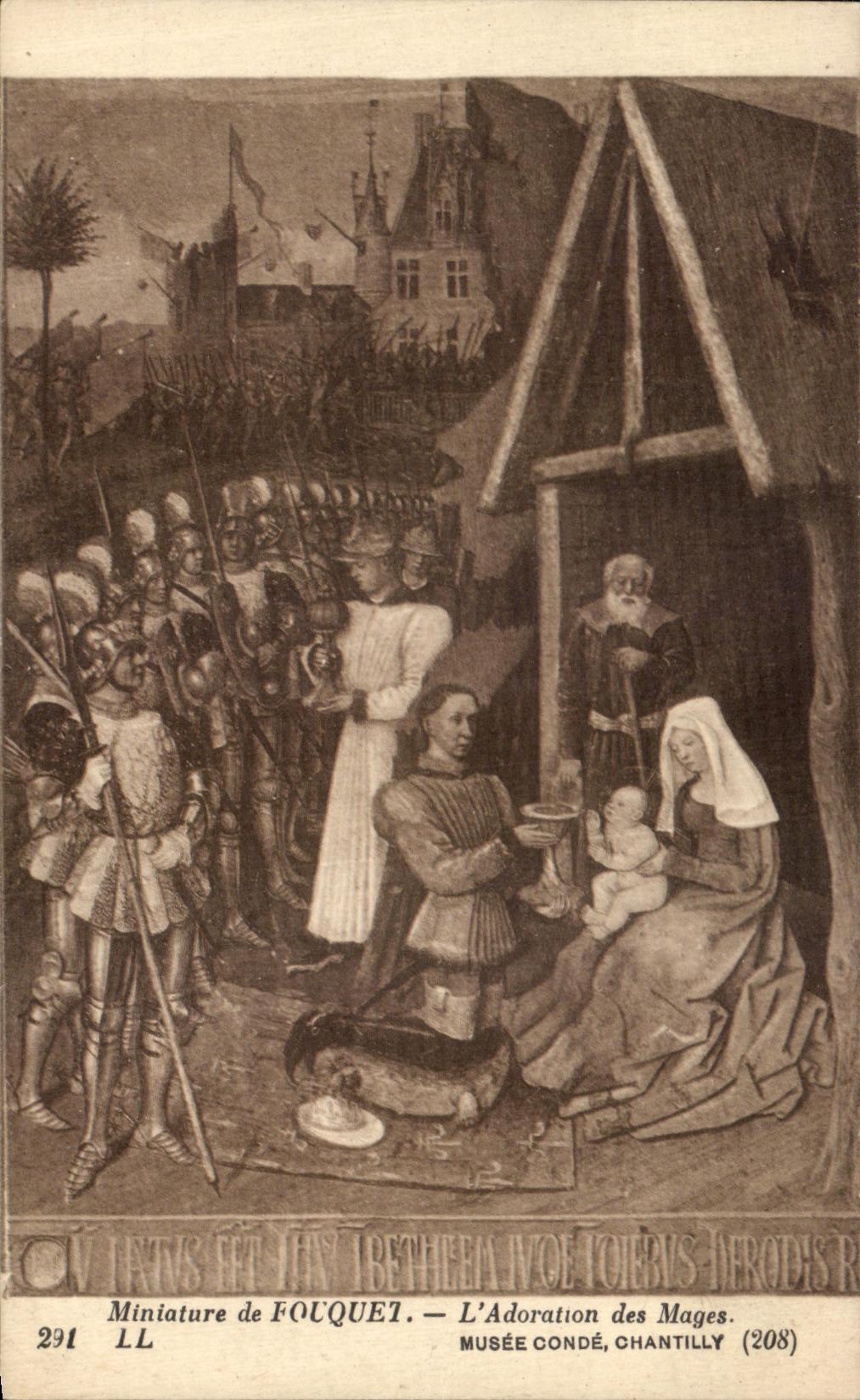 VINTAGE POSTCARD Miniature of Fouquet Worship of the magi Museum Chantilly Cop