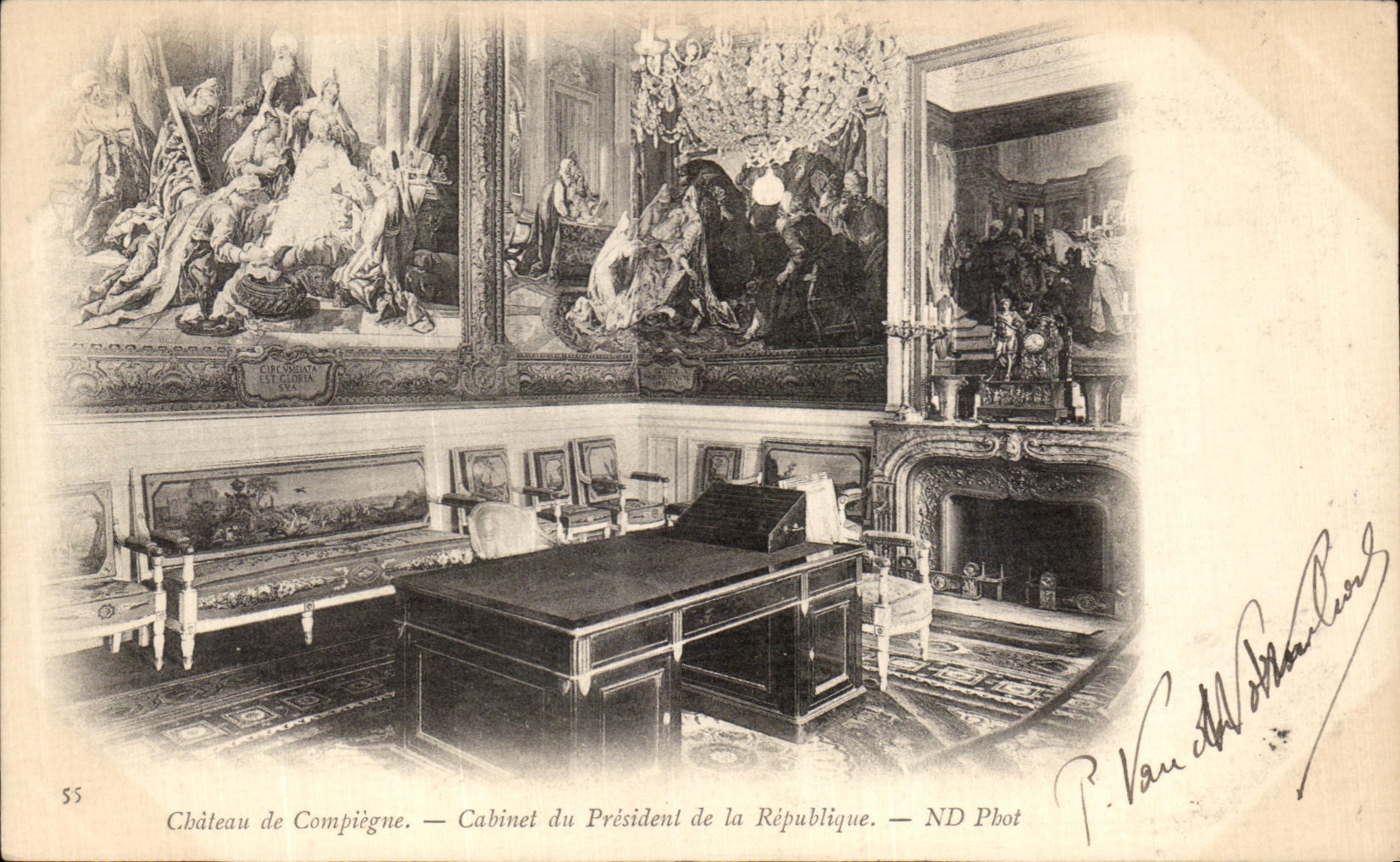 VINTAGE POSTCARD Compiegne the Castle Cabinet of Presdent of the Republic