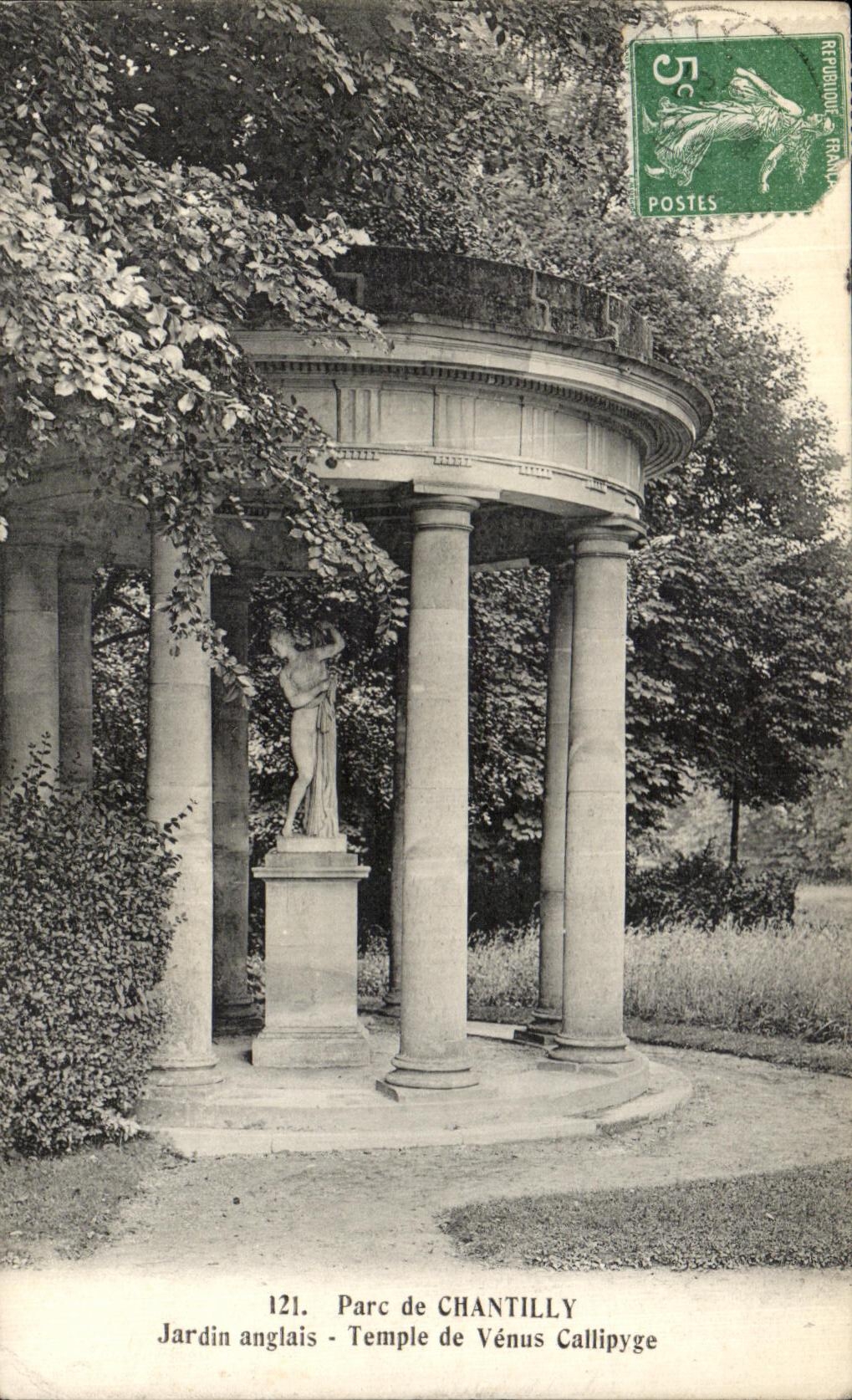 VINTAGE POSTCARD Castle Of Chantilly English Garden Temple of Come Callipyge