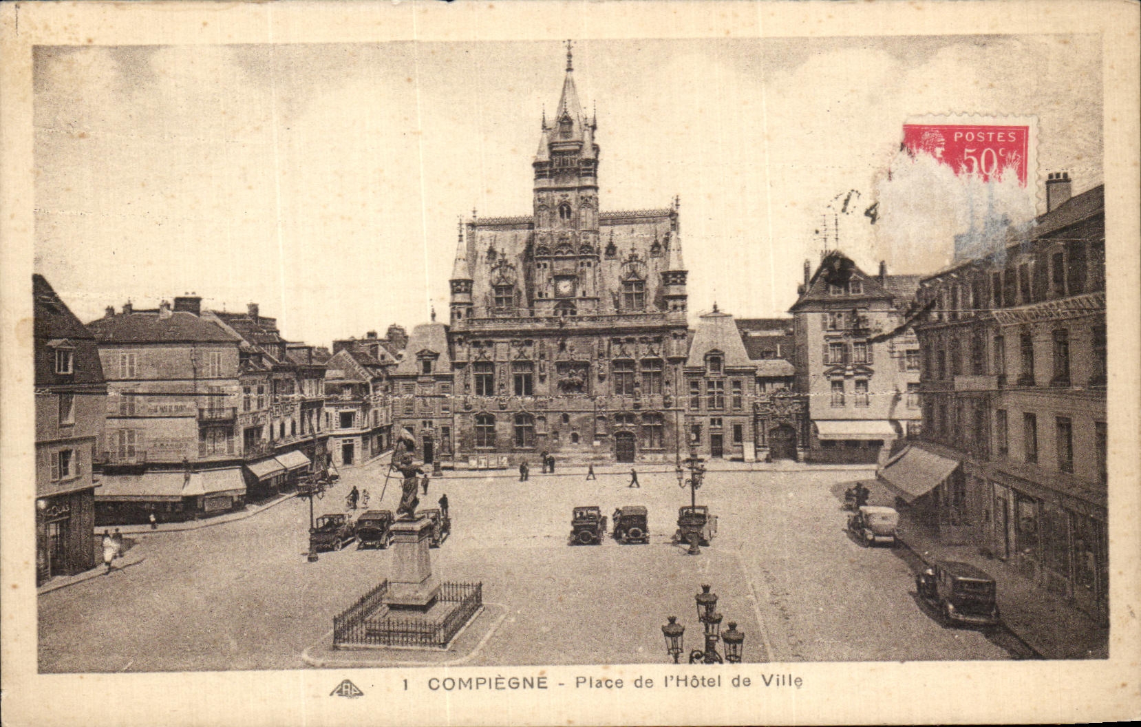 VINTAGE POSTCARD Compiegne Places L Town hall