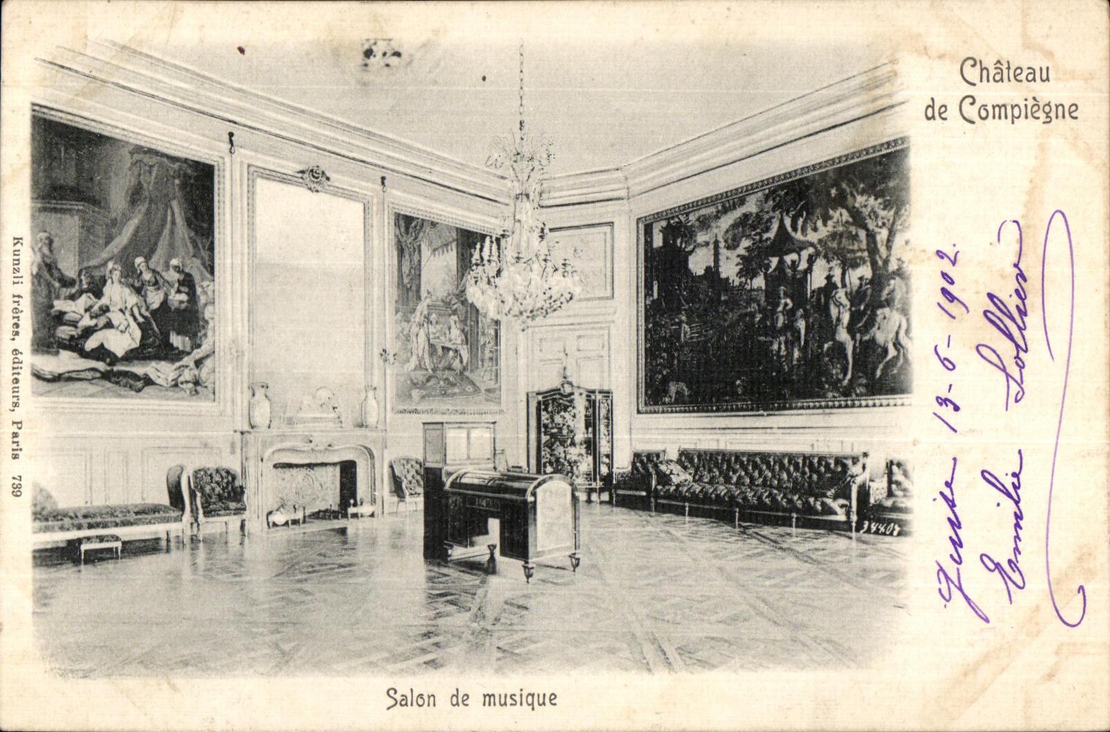 VINTAGE POSTCARD Compiegne Living room of Music
