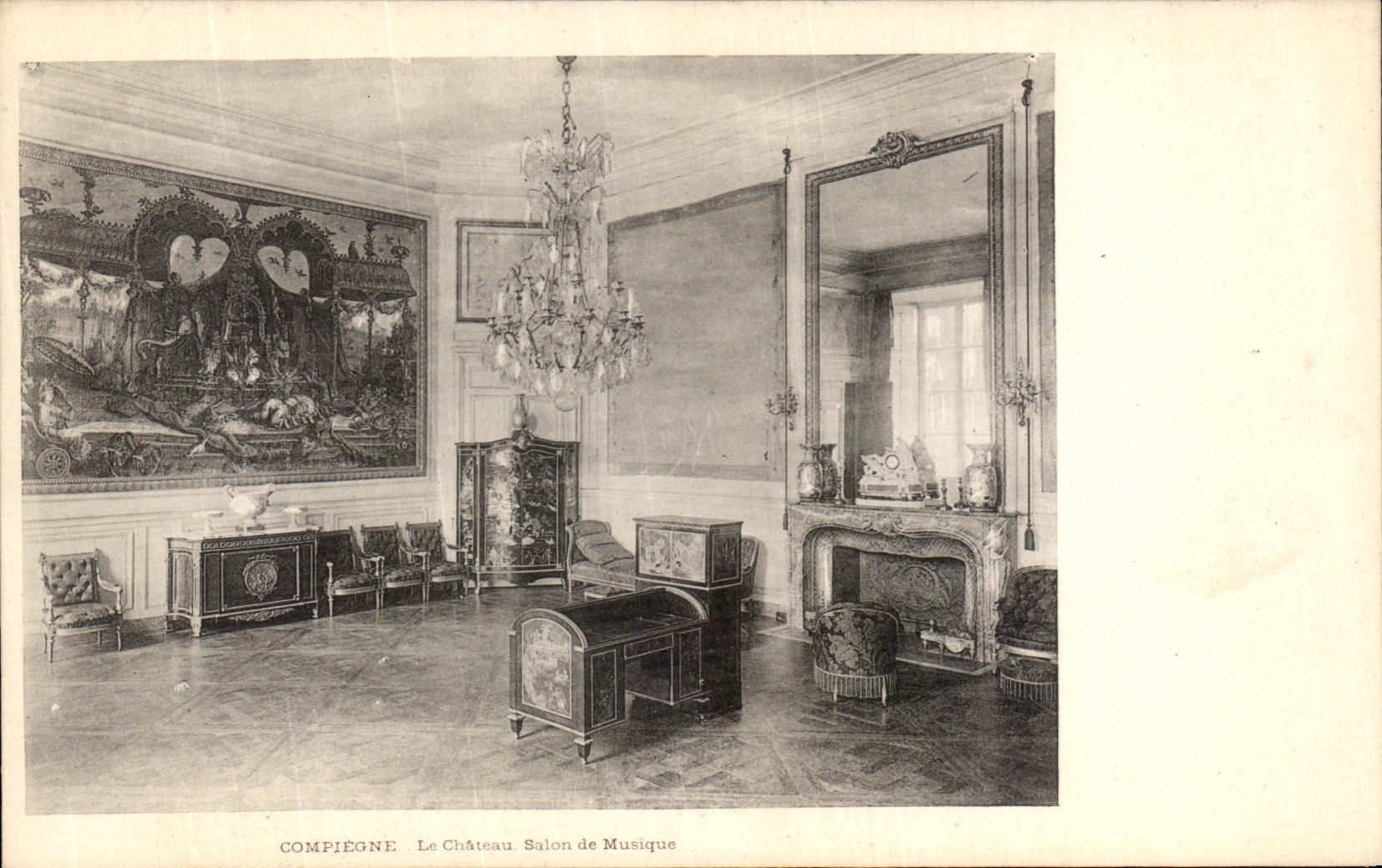 VINTAGE POSTCARD Compiegne the Castle Living room of Music