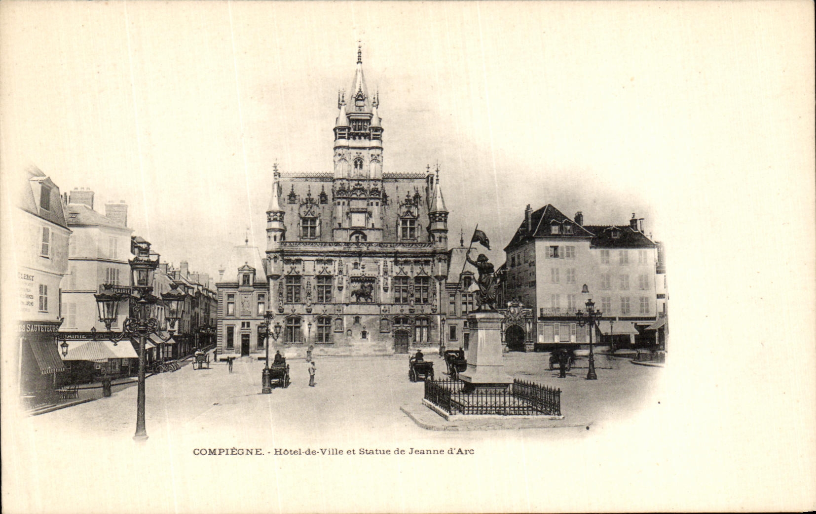 VINTAGE POSTCARD Compiegne Town hall and Statue of Jeanne D Arc