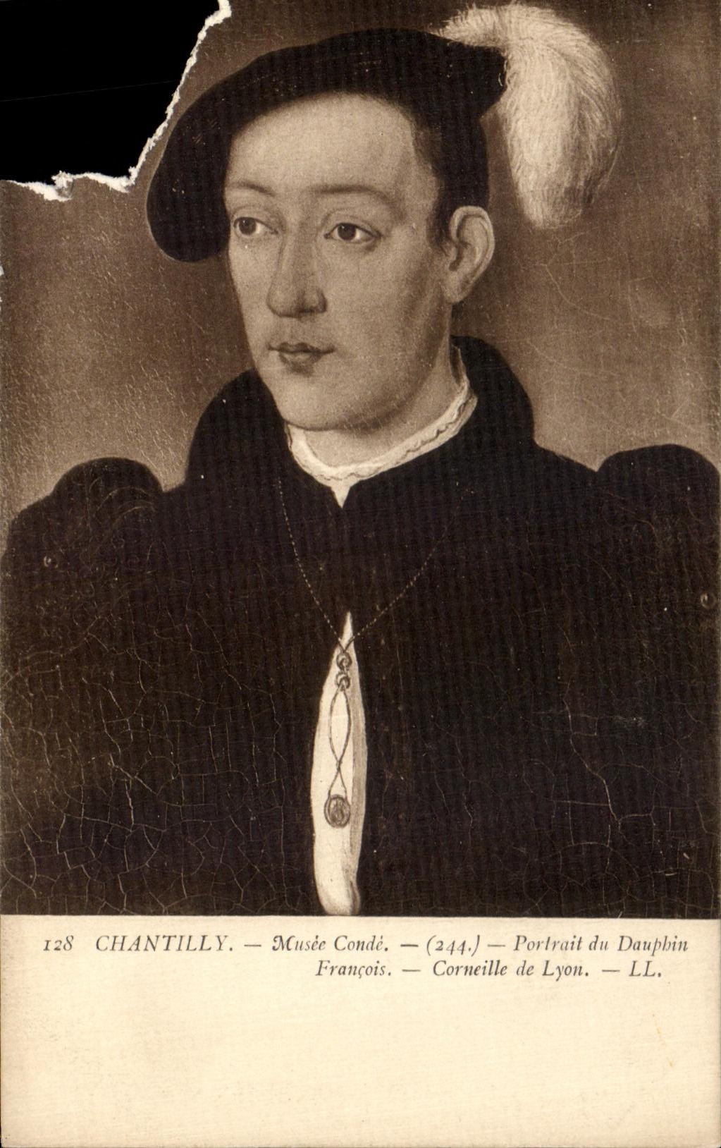 VINTAGE POSTCARD Chantilly Museum Cop Portrait of the Dolphin Francois Crow of Lyon