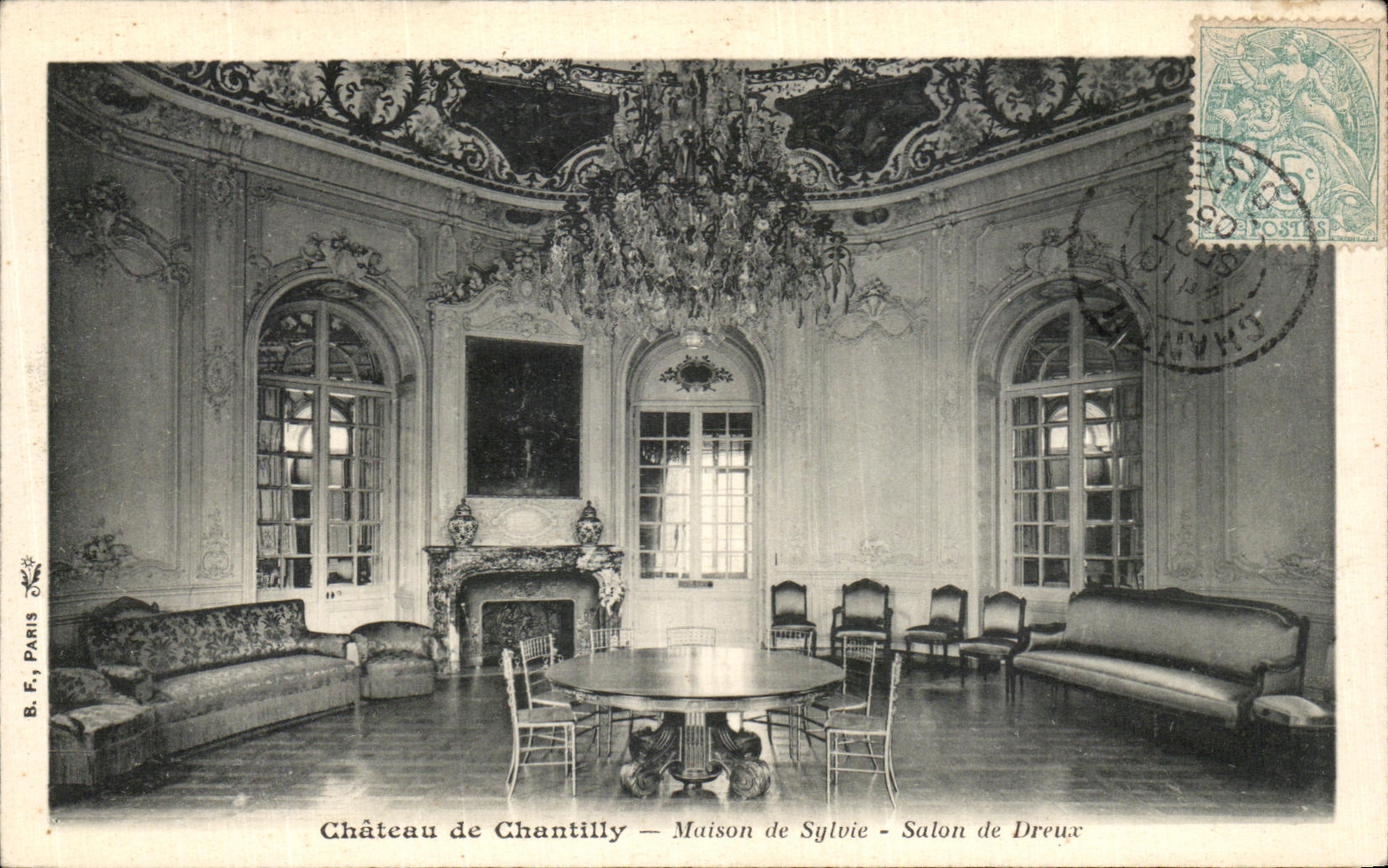 VINTAGE POSTCARD Castle Of Chantilly House of Sylvie Living room of Dreux