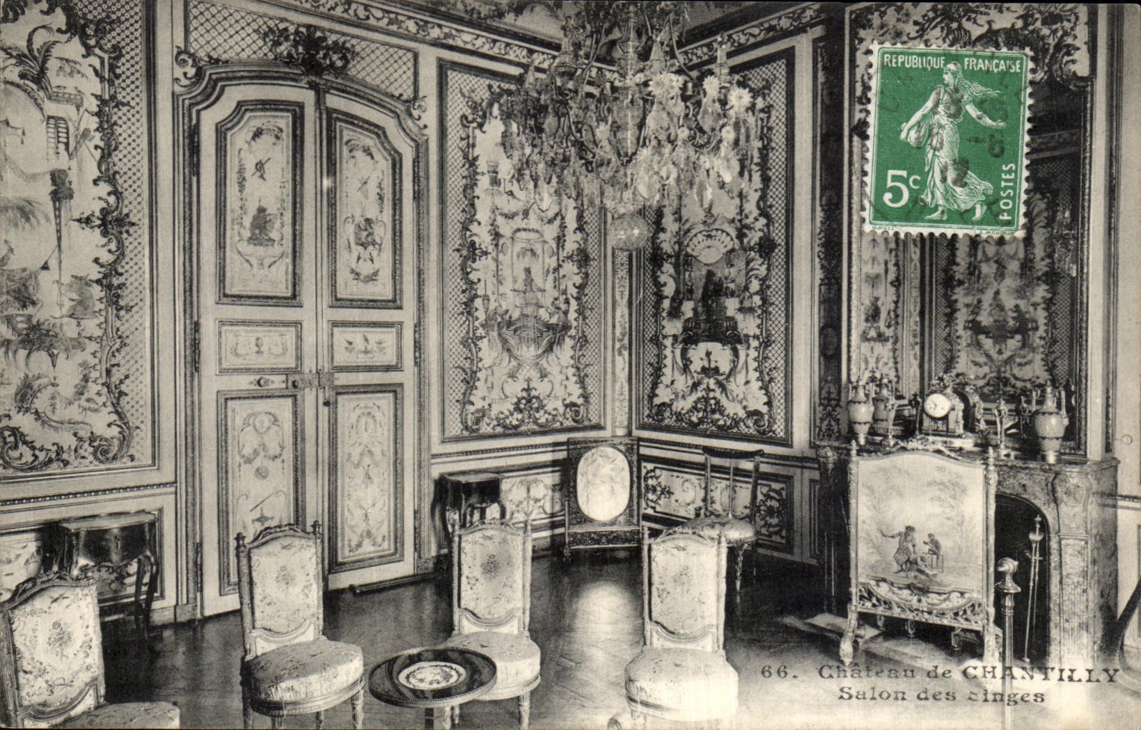 VINTAGE POSTCARD Castle Of Chantilly Living room of the Monkeys