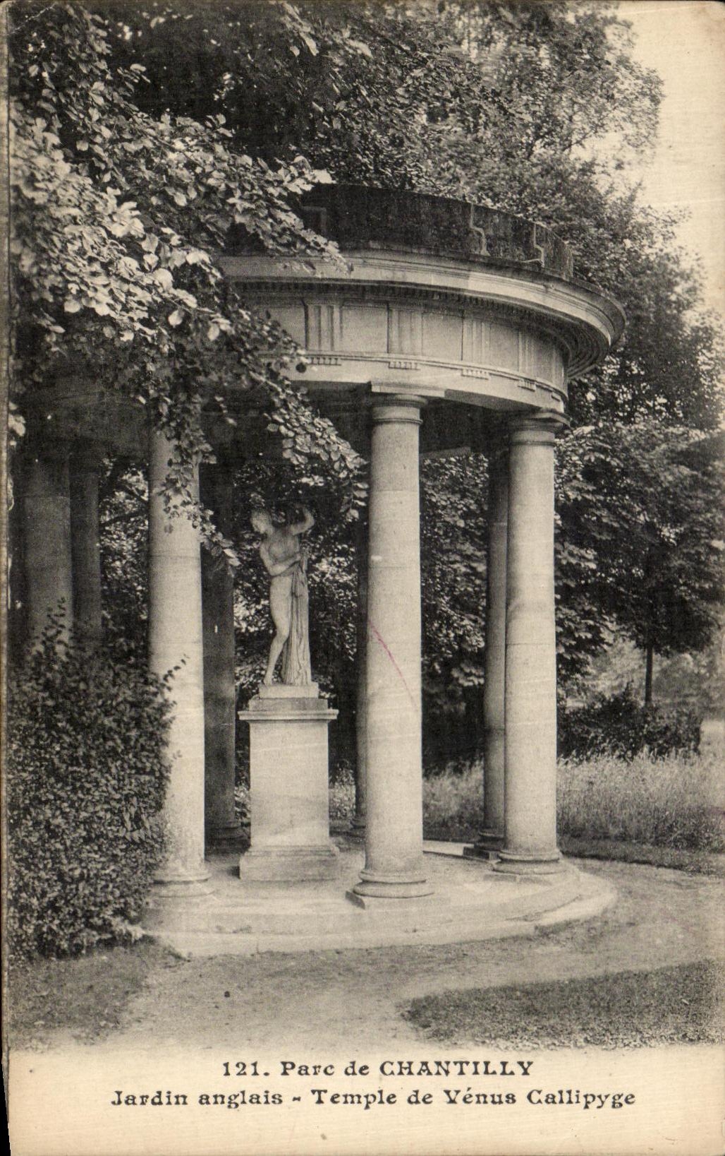 VINTAGE POSTCARD Park of Chantilly English Garden Temple of Come Callipyge