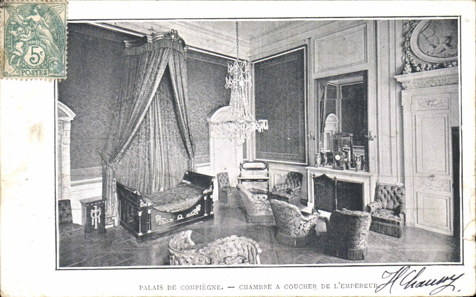 VINTAGE POSTCARD Palais of Compiegne Chambre has Coucher L Empereur