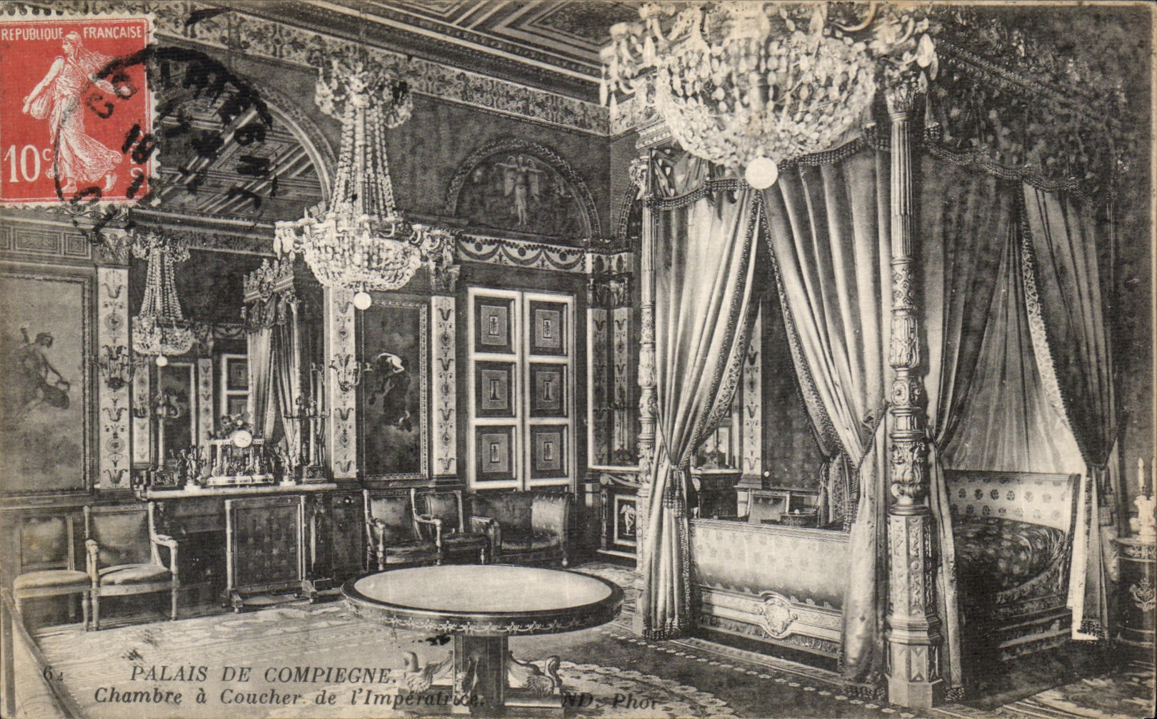 VINTAGE POSTCARD Palais of Compiegne Chambre has Coucher L Imperatrice