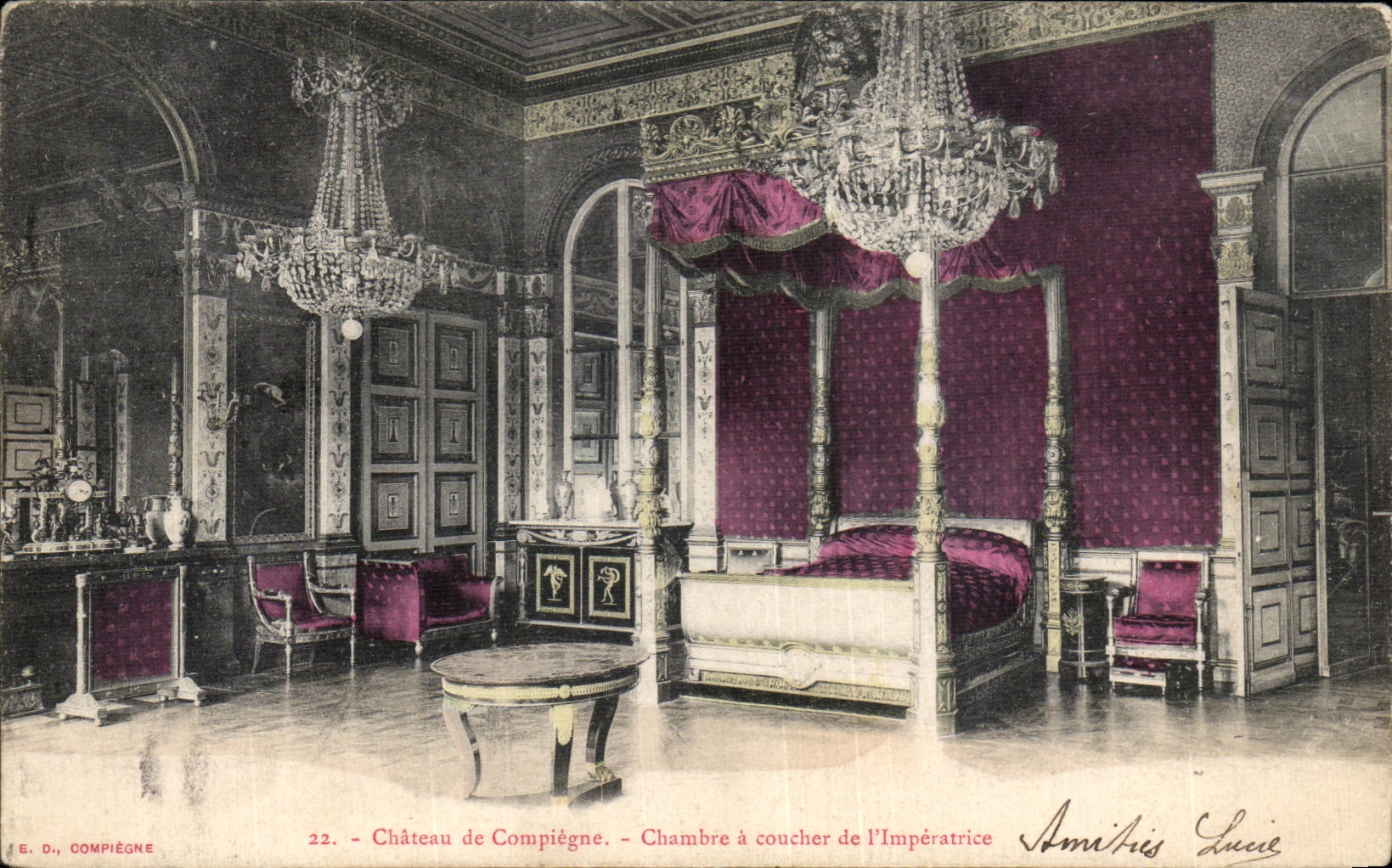 VINTAGE POSTCARD Castle of Compiegne Chambre has Coucher L Imperatrice