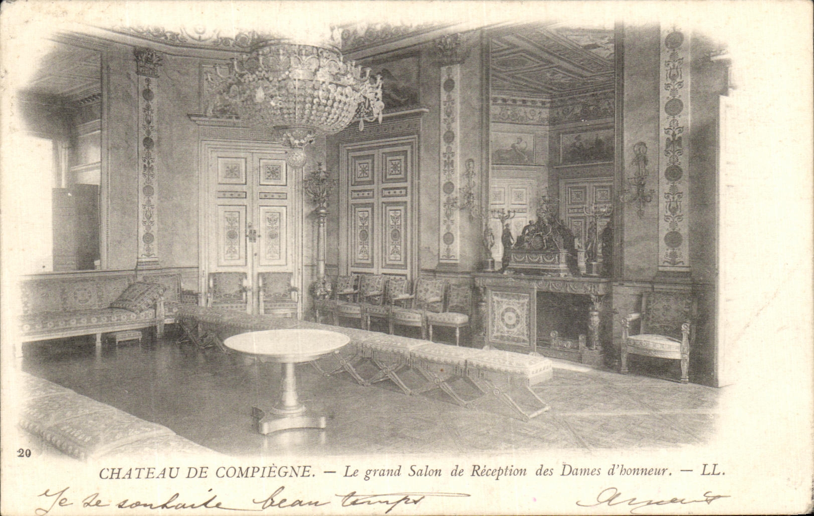 VINTAGE POSTCARD Castle Of Compiegne the Large Reception room of the Ladies D Honor