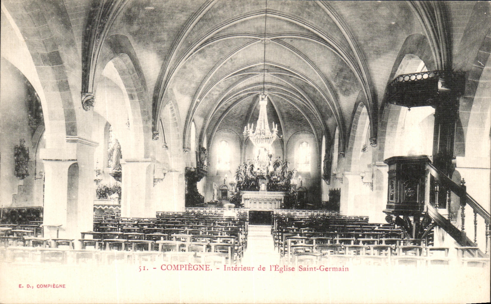 VINTAGE POSTCARD Interior Compiegne of L Church Saint Germain