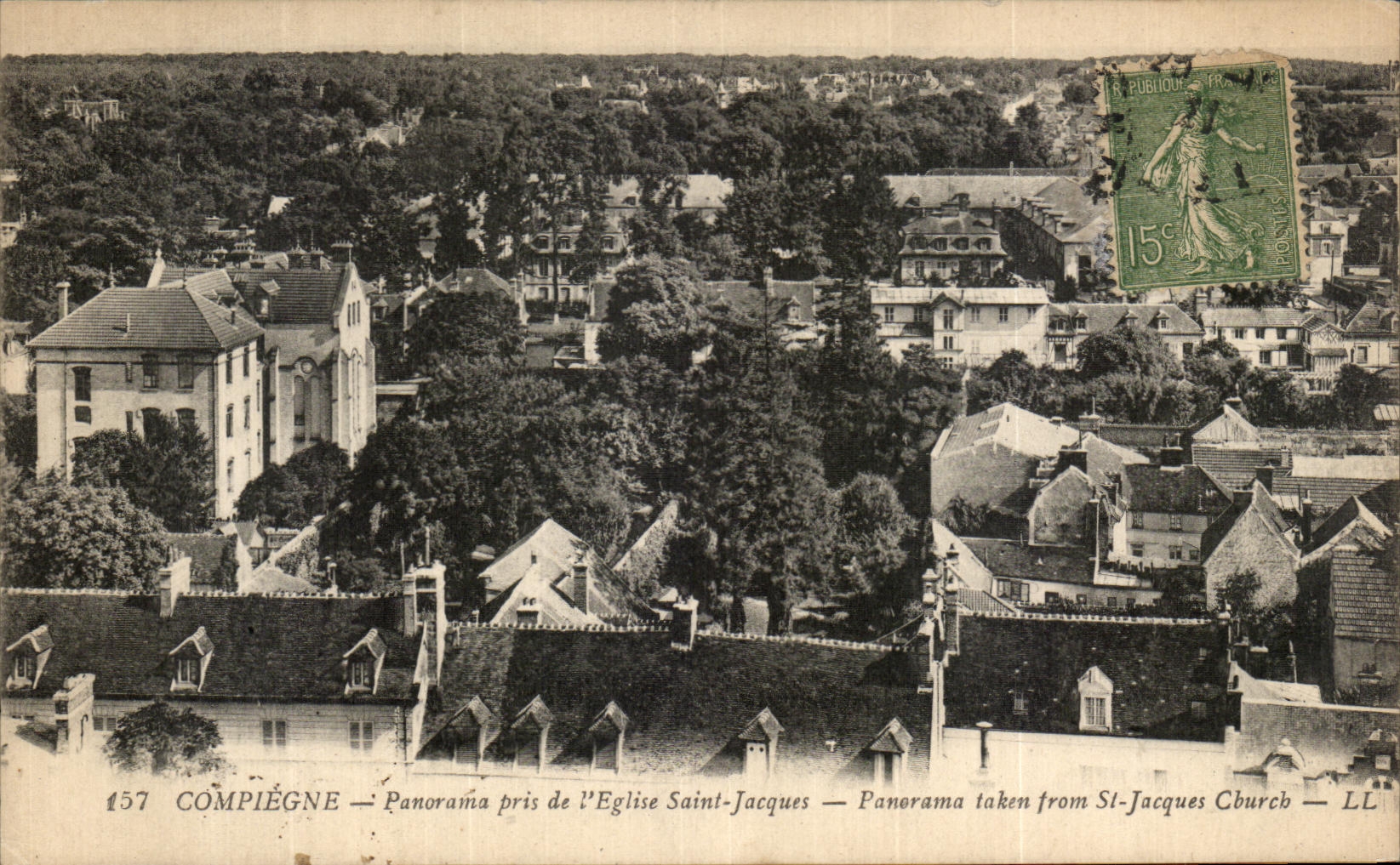VINTAGE POSTCARD Compiegne Panorama taken of L church Jacques Saint
