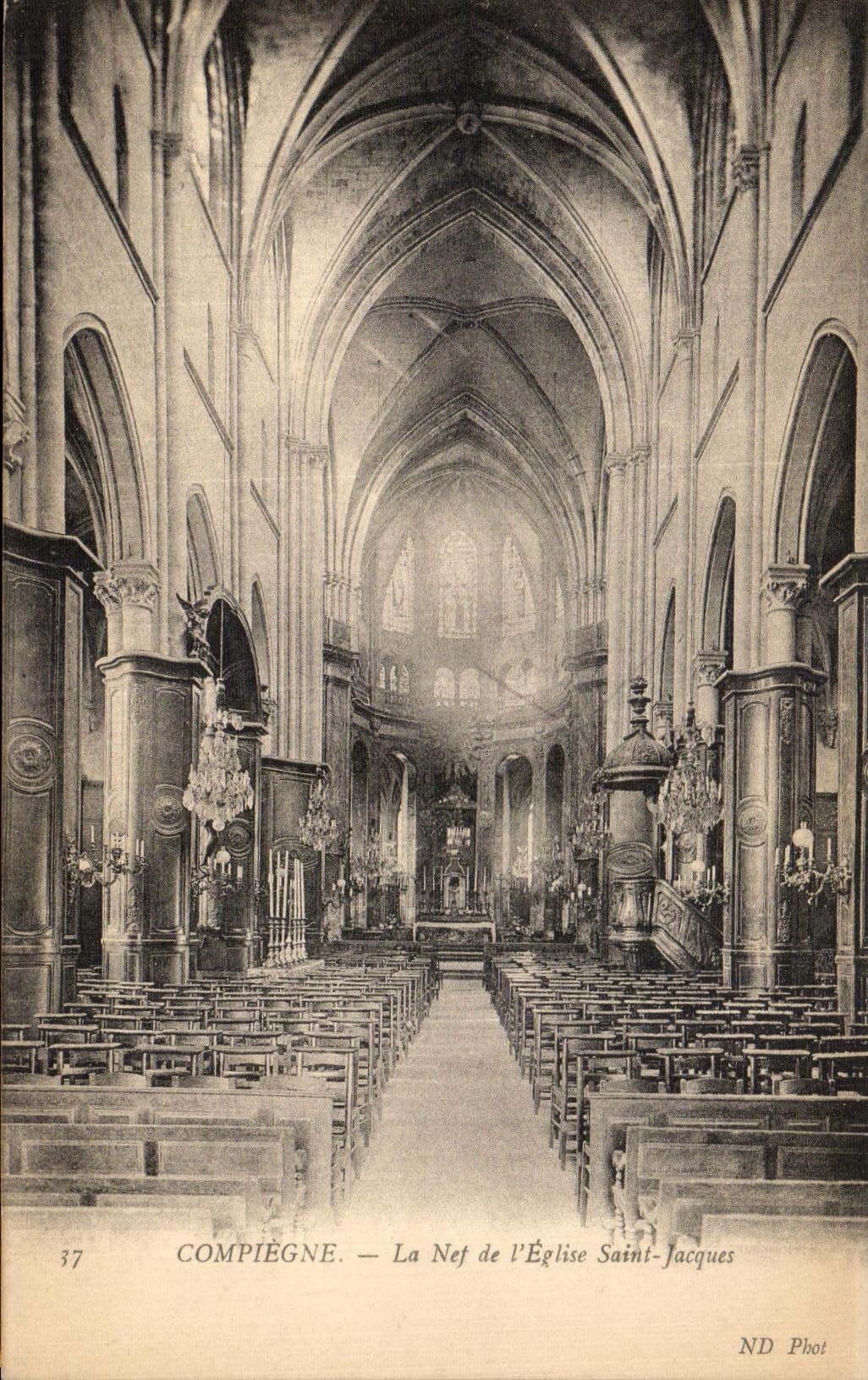 VINTAGE POSTCARD Compiegne the Nave of L church Jacques Saint