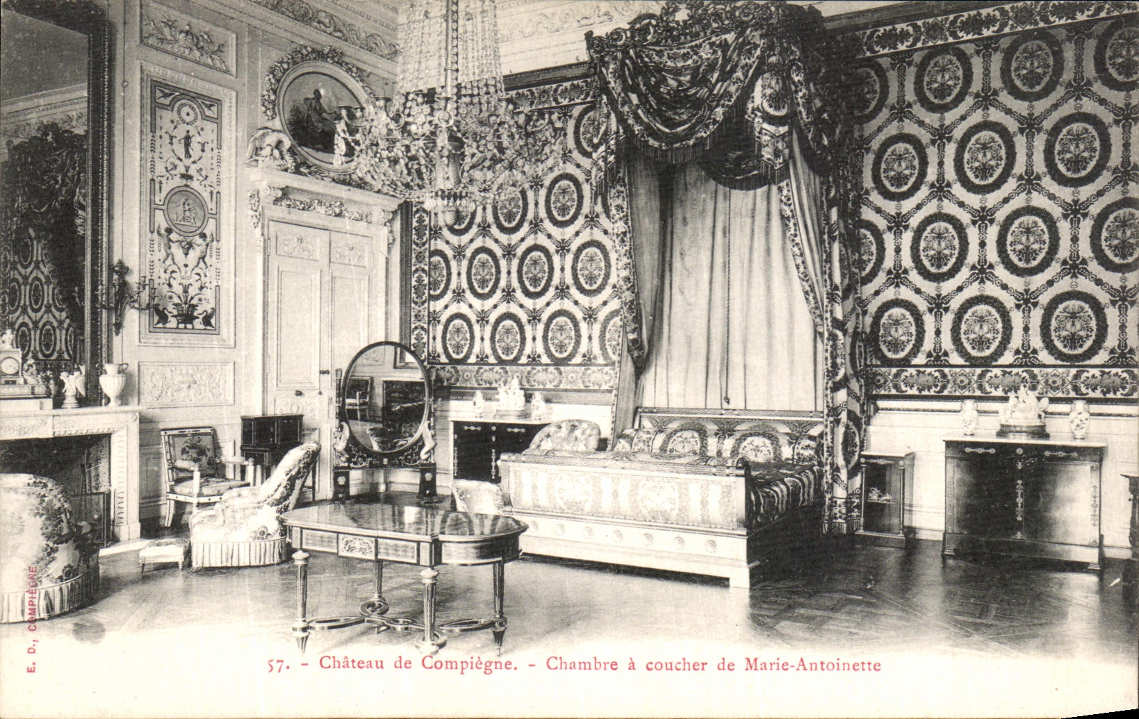 VINTAGE POSTCARD Castle of Compiegne Chambre has Coucher of Marie Antoinette