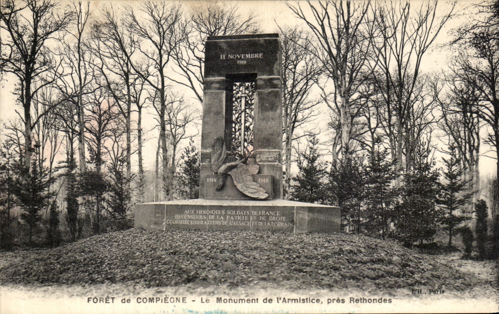 VINTAGE POSTCARD Drill Of Compiegne the Monument of L Armistice close Rethondes Eagle
