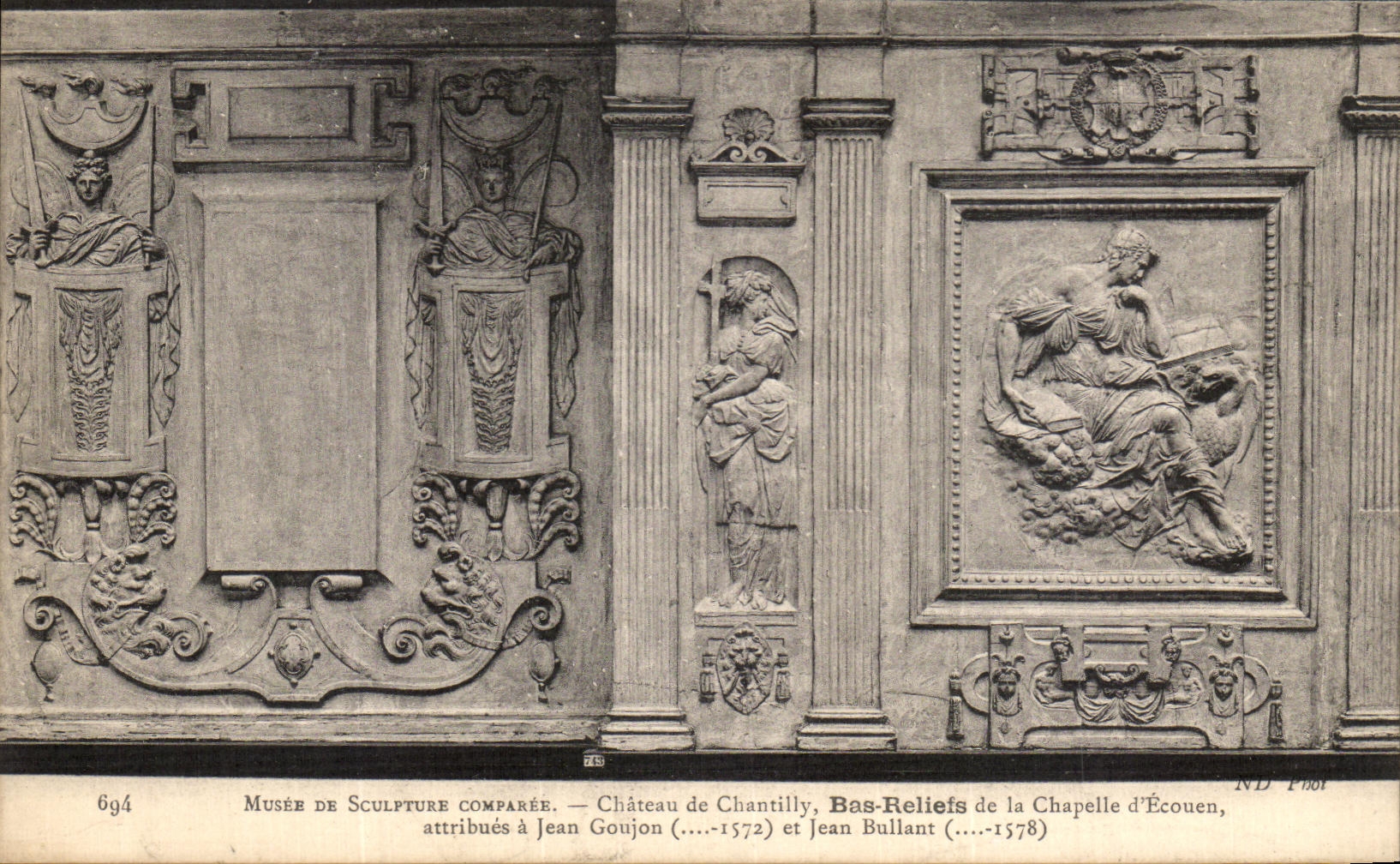 VINTAGE POSTCARD Museum Of Sculpture Comparee Castle of Low Chantilly reliefs of the vault D Ecouen Jean Pin
