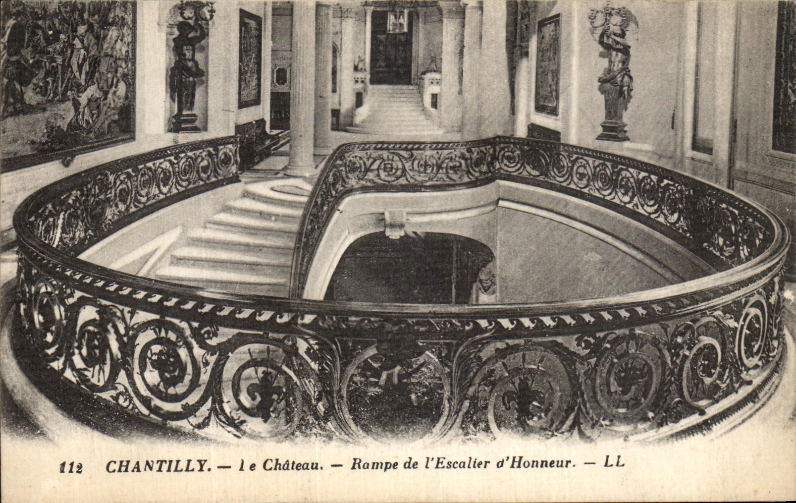 VINTAGE POSTCARD Chantilly the Castle Crawls of L Escalier D Honneur