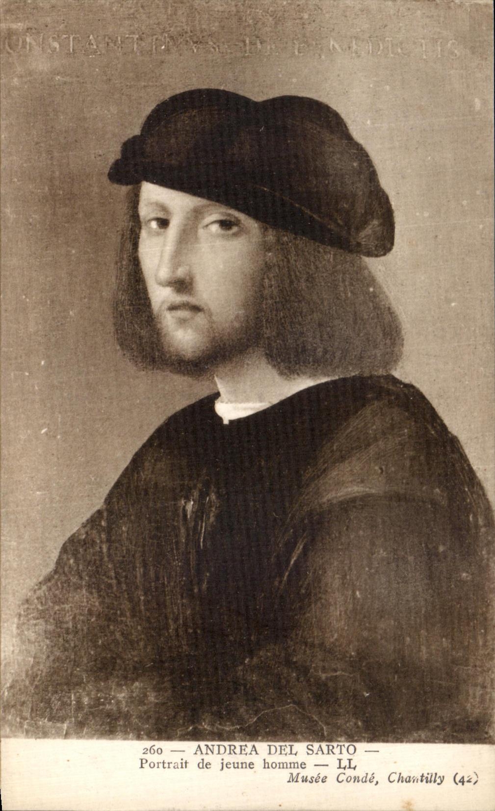 VINTAGE POSTCARD Andre del Sarto Portrait of young man museum Chantilly Cop