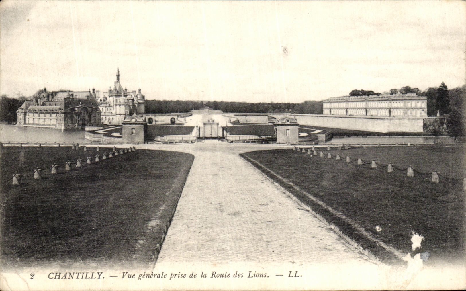 VINTAGE POSTCARD Castle Of Chantilly View taken of the Road of the Lions