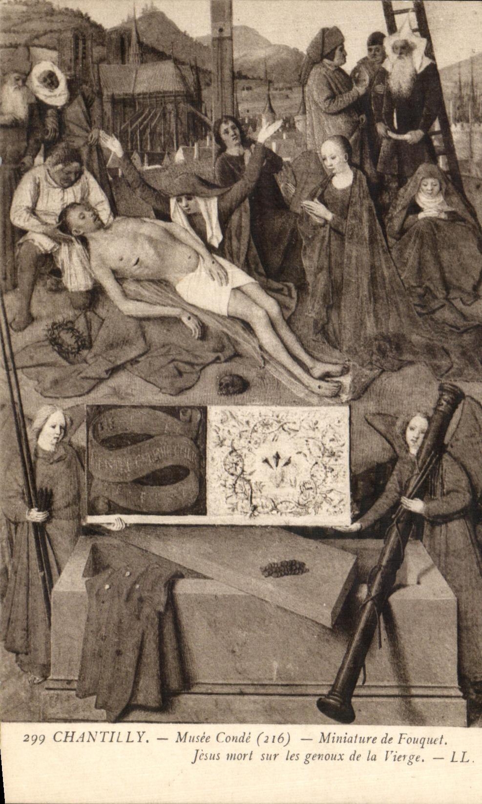 VINTAGE POSTCARD Chantilly Miniature Museum Cop of Fouquet Jesus died on the knees of the virgin